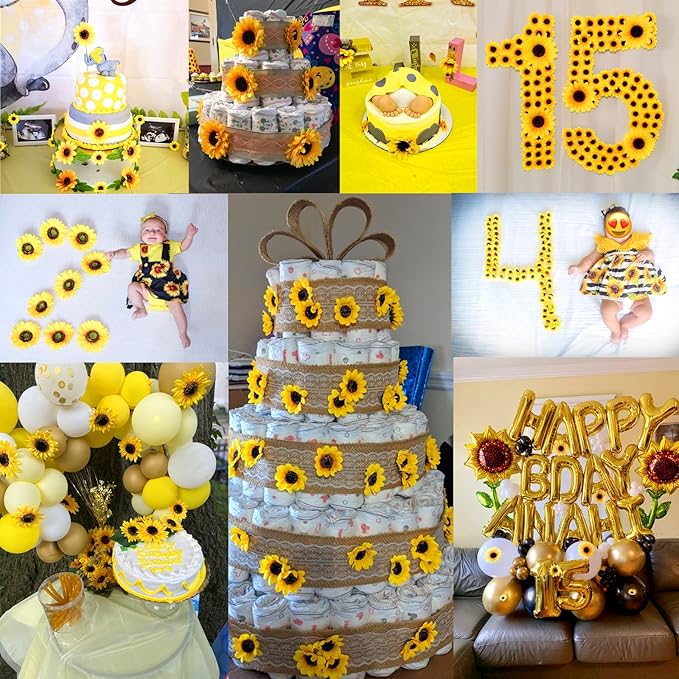 122pcs Artificial Sunflower Heads 5.1'' 3.5'' 1.5'' Yellow Sunflower Artificial Flowers for Home Decoration Wedding Decor Birthday Party Decor Garden Craft Art Decor