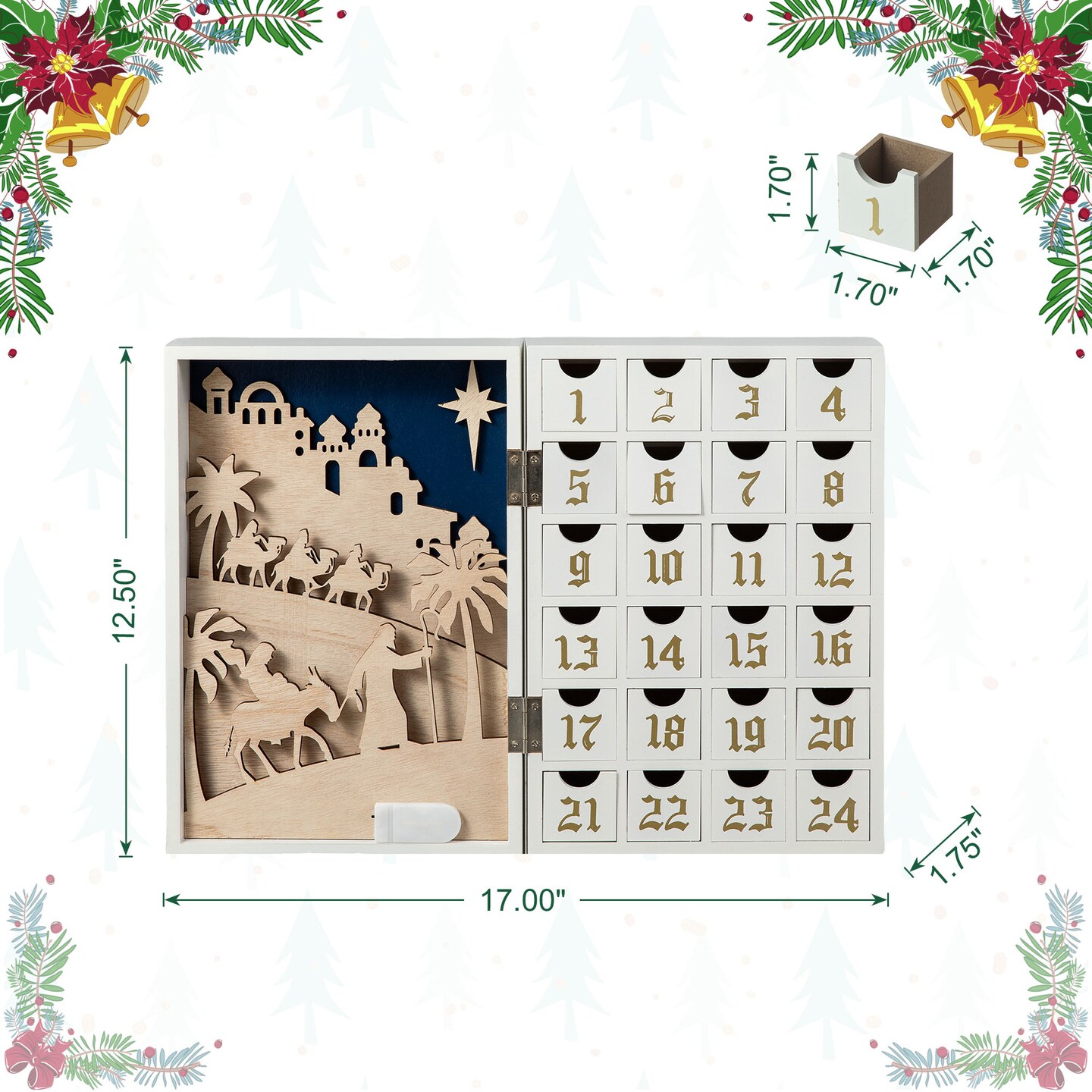 Set of 2 17&#x22;L Lighted Wooden Christmas Nativity Advent Calendar Decor