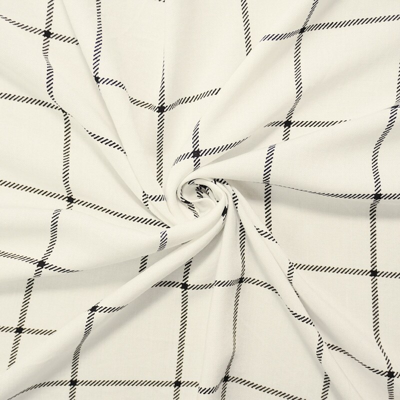 White-Black Rayon Check Printed Challis Woven Fabric By the Yard