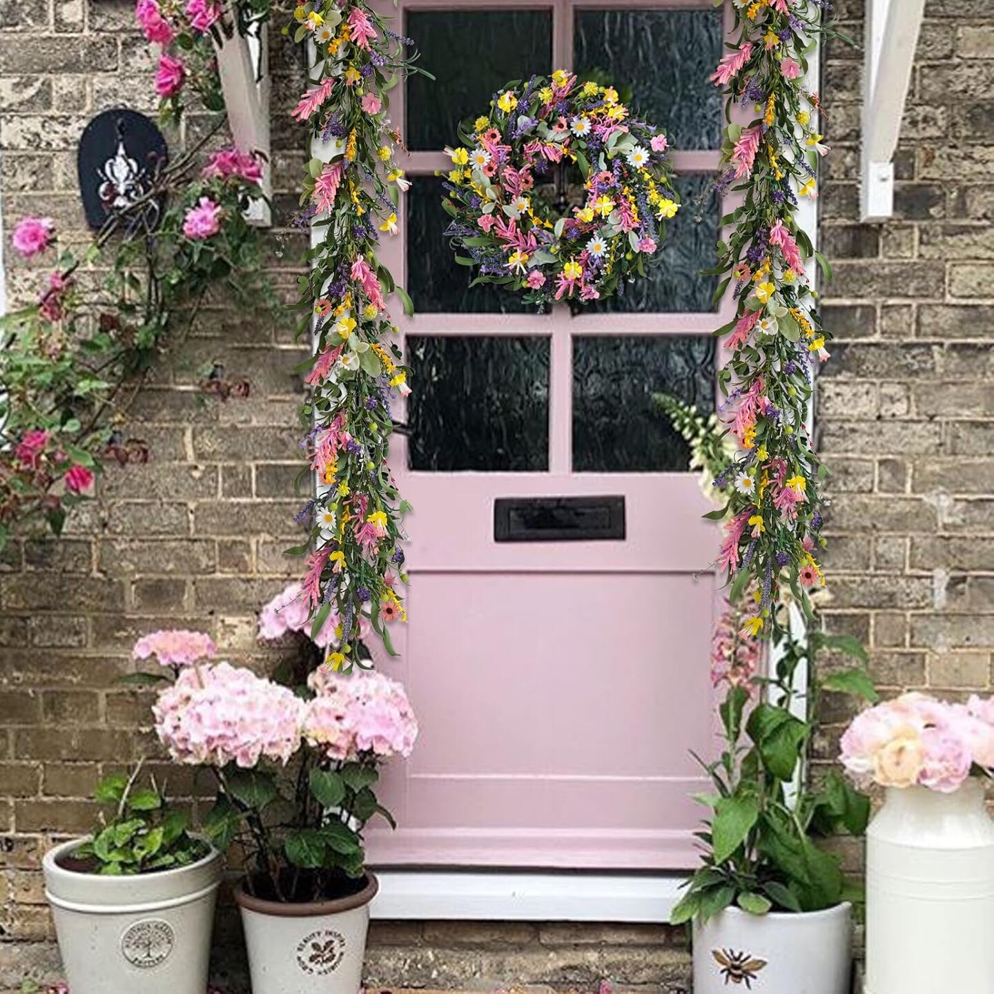 Spring Floral Garlands – 70inch Artificial Flower Garland with Daisies & Lavender, Fake Greenery Vine for Baby Shower, Wedding, Mantle, Party, Table Centerpiece, All Season Decor