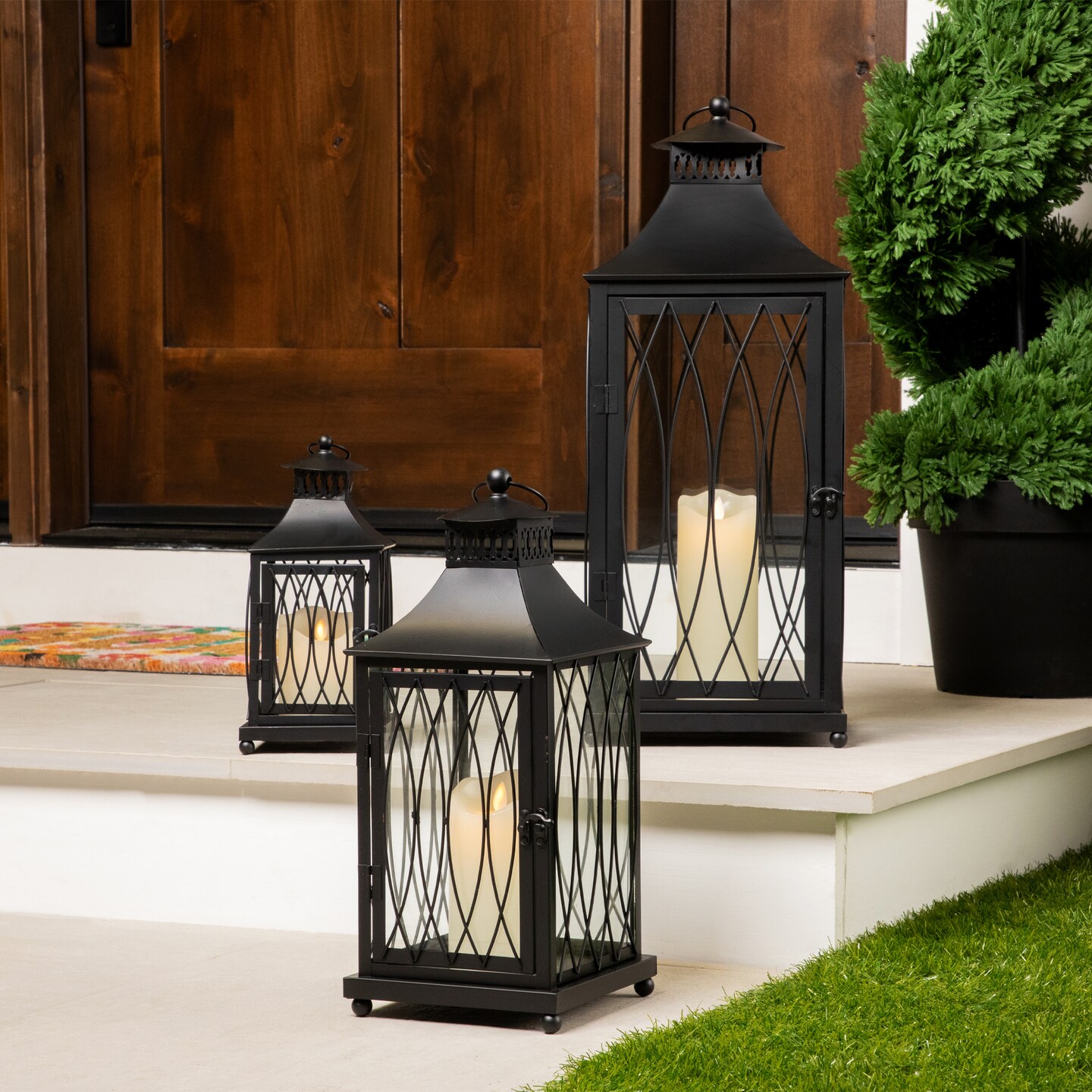 Northlight Lattice Style Metal Candle Lanterns - 22.75" - Black - Set of 3