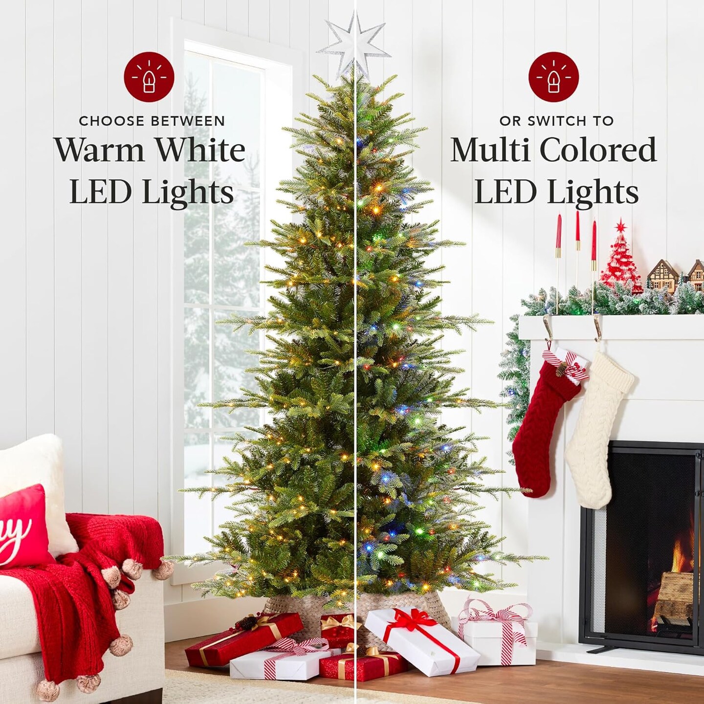 Aspen Slim Christmas Tree Noble Fir with 1,350 Branch Tips, 2-in-1 Multicolor LED Lights & Cordless Connection