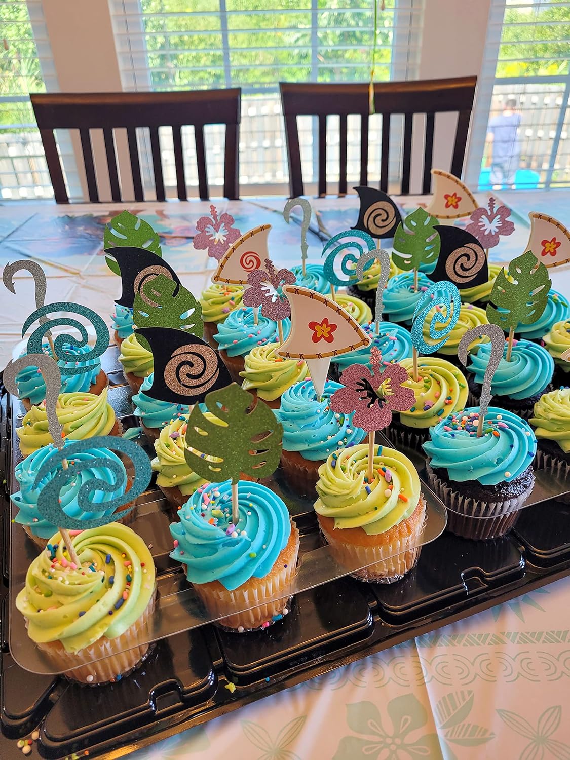 30 Pcs Glittery Moana Inspired Cupcake Toppers Moana Cake Toppers Hawaiian Birthday Party Decoration for Tropical Luau Summer Party Baby Shower Wedding