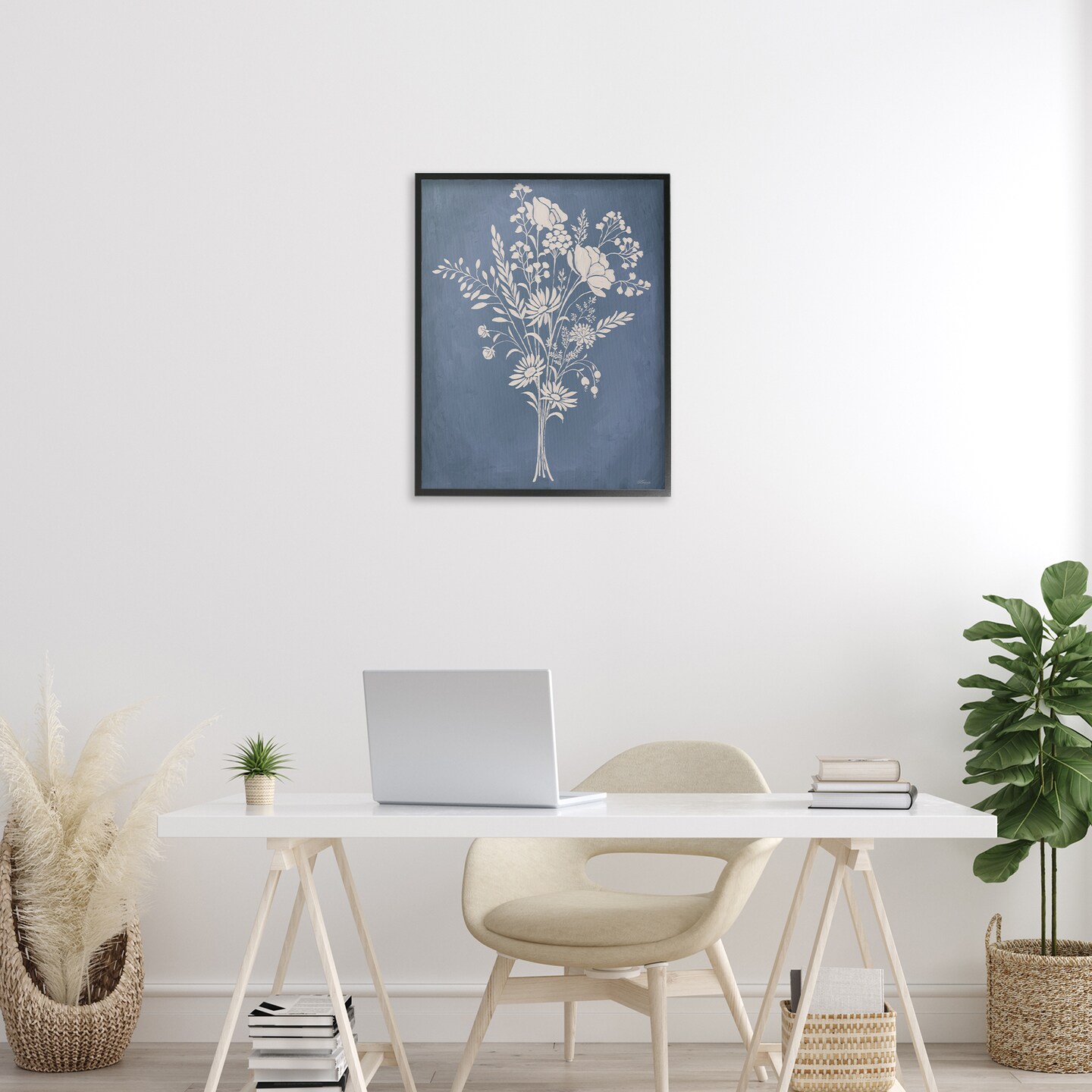 Stupell Industries Garden Bundle over Blue Framed Giclee Design by Cat Thurman Designs