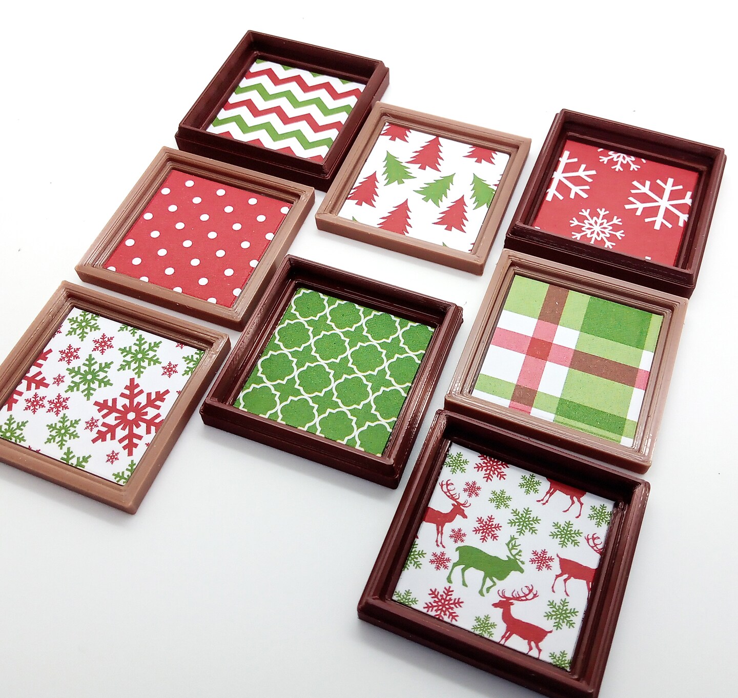 Framed Wall Art for Dollhouses, 8 Christmas Patterns, about 1 inch high, Adorabilities