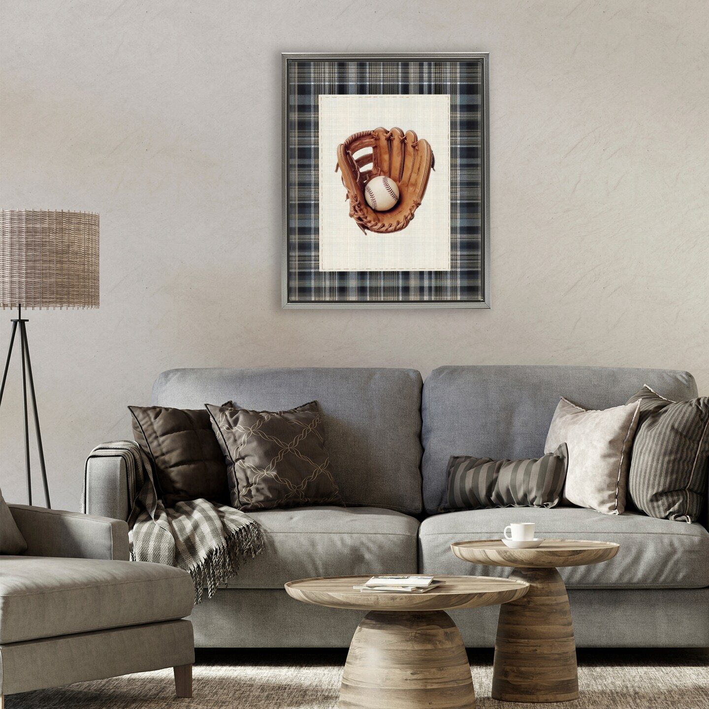 Stupell Industries Baseball Glove with Plaid Floating Frame, design by Arlington Prints