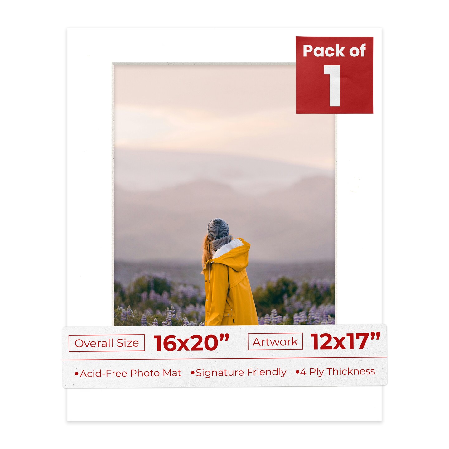 Textured White Mat Board for 16x20 Frames - Fits 12x17 Photos