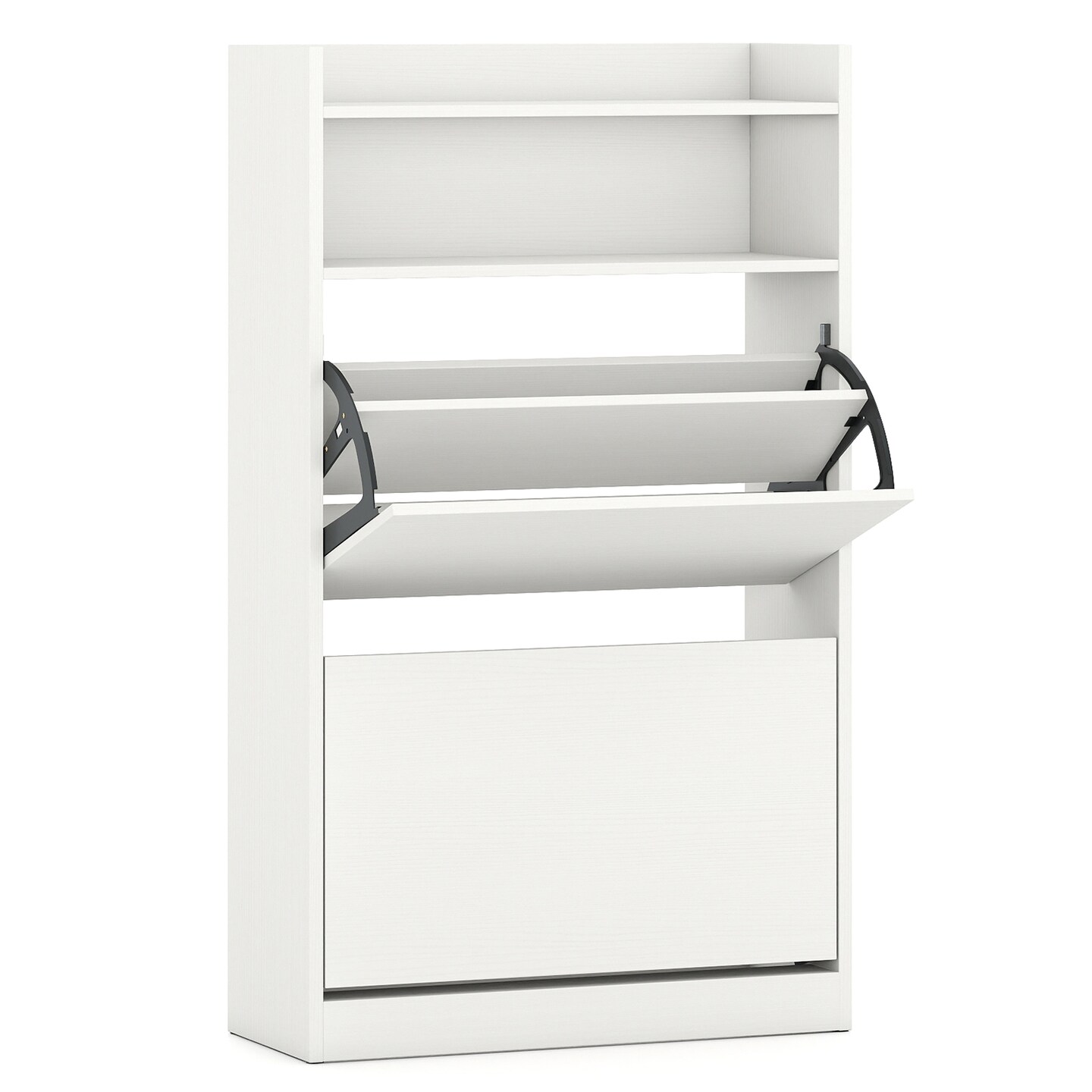 White Shoe Cabinet Engineered Wood 2-Drawer Storage Organizer Slim