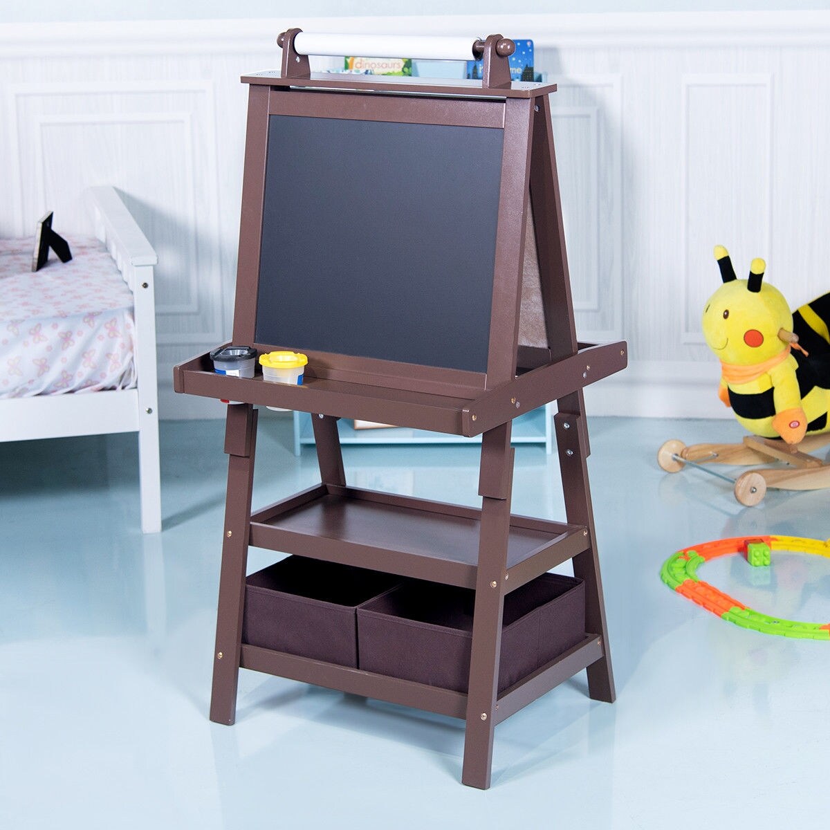 Kids Easel Double Sided Blackboard Whiteboard Art Station Brown