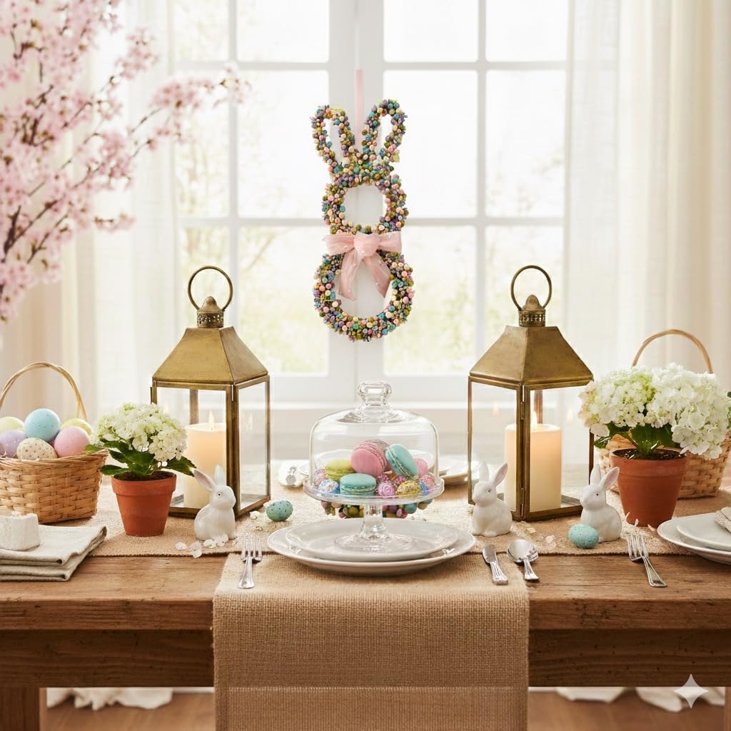 18-Inch Easter Bunny Berries Wreath – Front Door & Wall Decor with Twig Base, Ribbon Bow, and Spring Pastel Accents for Indoor & Outdoor