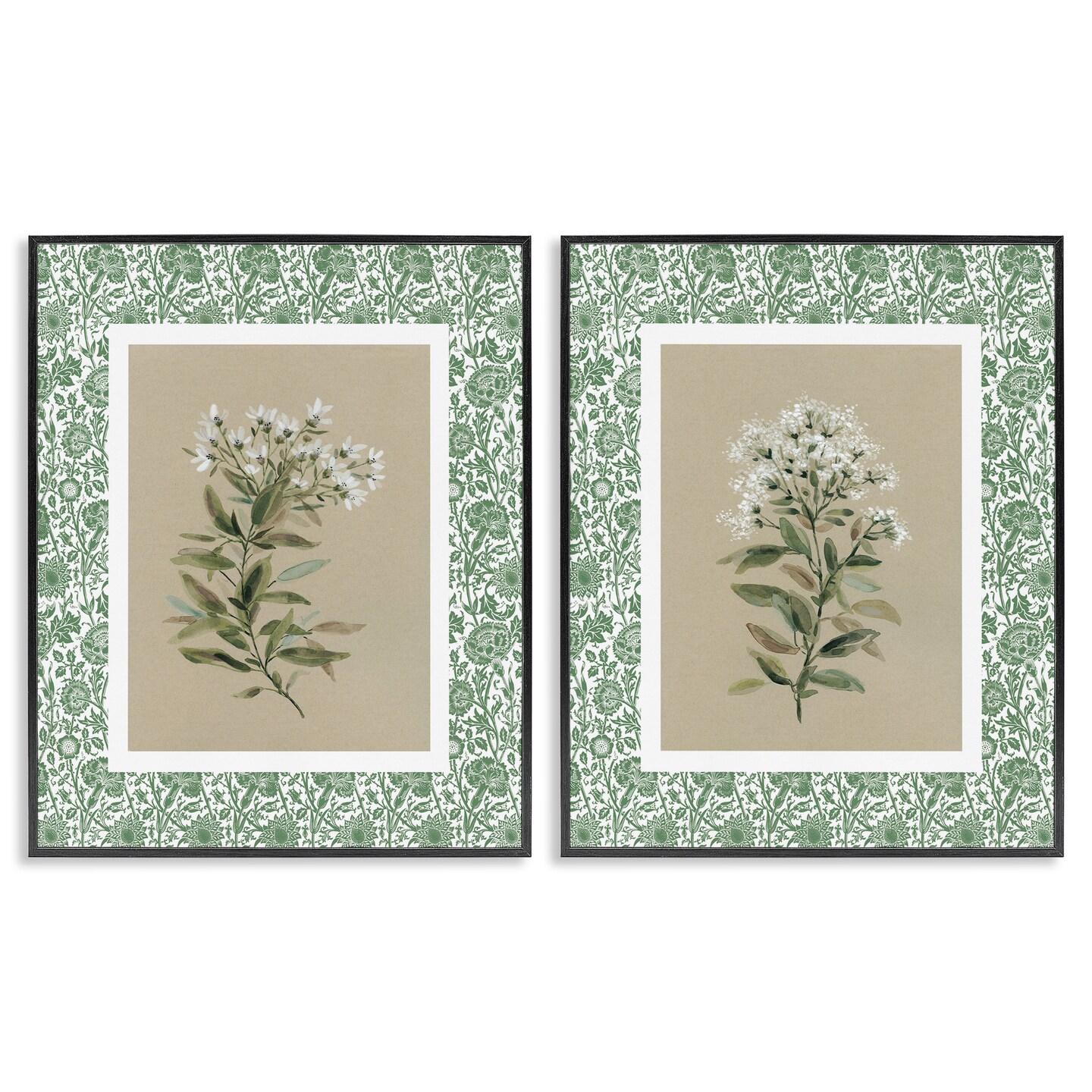 Stupell Industries Green Botanical Patterned Florals 2pc Framed Giclee Set, design by Carol Robinson