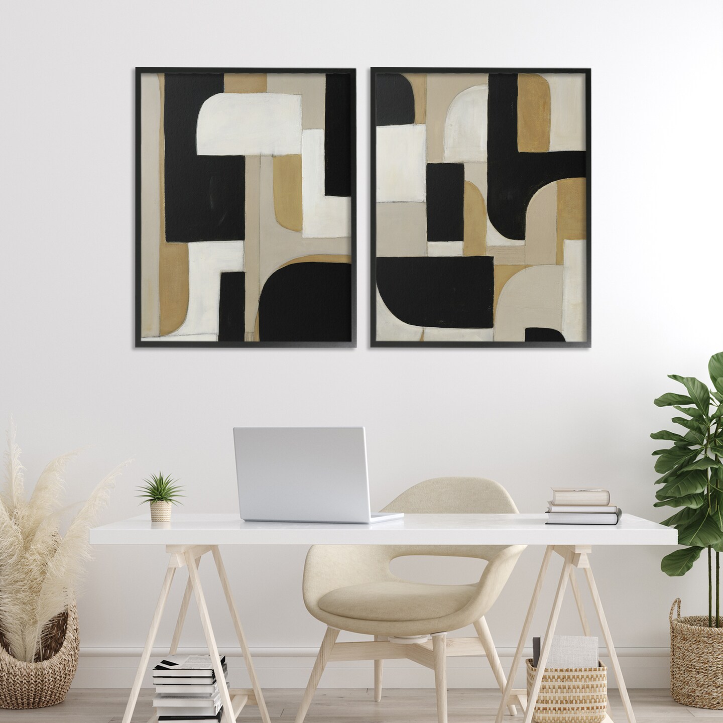 Stupell Industries Neutrals & Black Geometrics 2pc Framed Giclee Set, design by Kippi Leonard