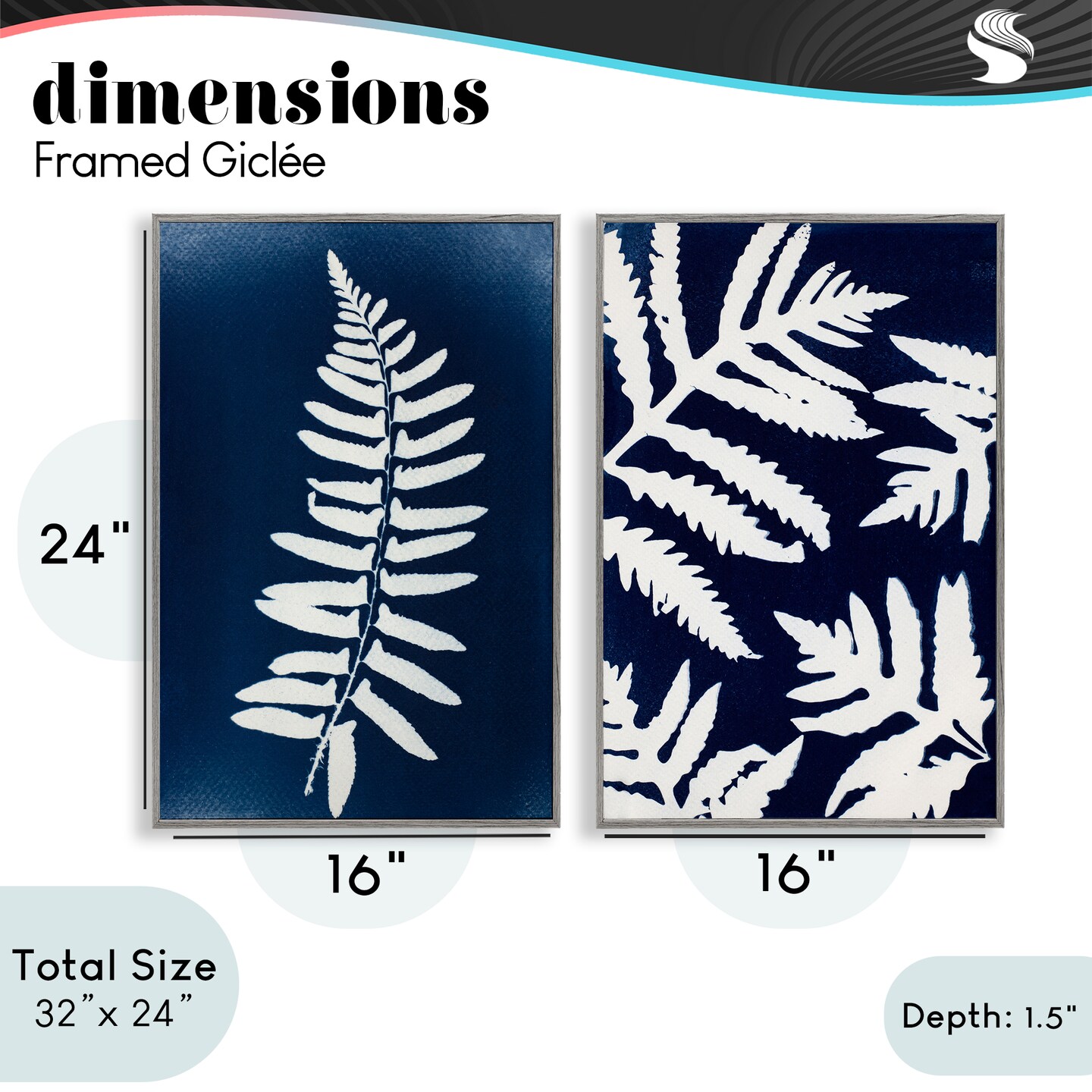Stupell Industries Fern Leaves on Indigo 2pc Framed Giclee Set, design by Lynn Byrd