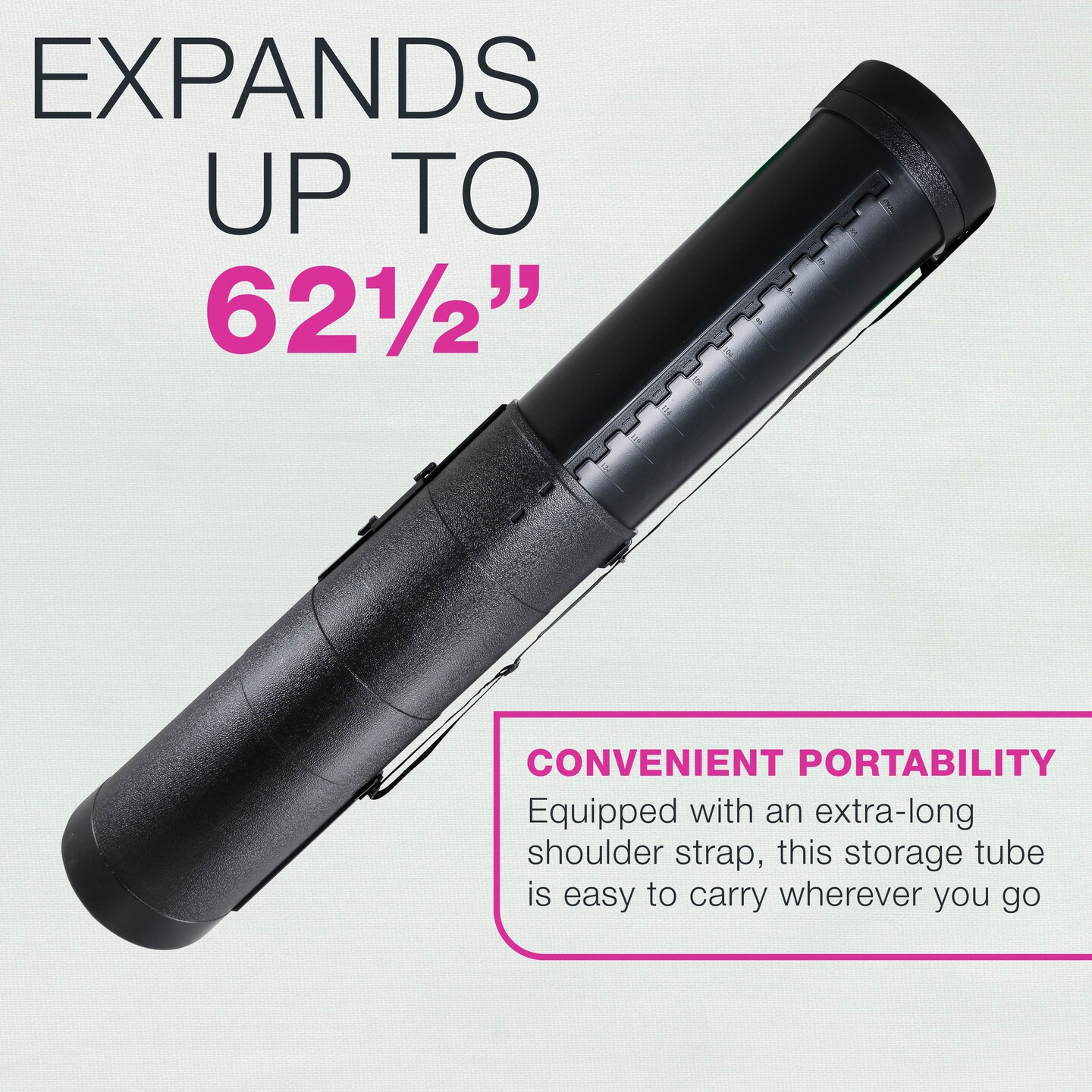 Jumbo Poster Tube - Telescoping Adjustable 36" to 62-1/2" - Durable 10-1/2" Diameter Storage Tube - Art Poster Carrier Holder & Blueprint Storage Drafting Tube Travel & Protection