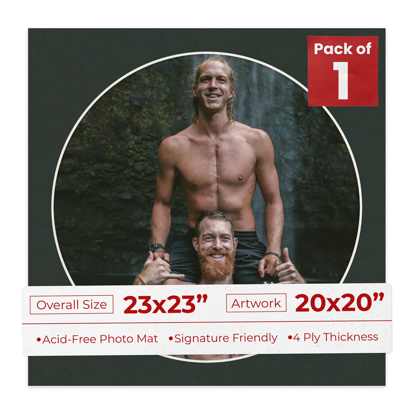 Textured Black Mat Board for 23x23 Frames - Circle Opening for 20x20 Photos