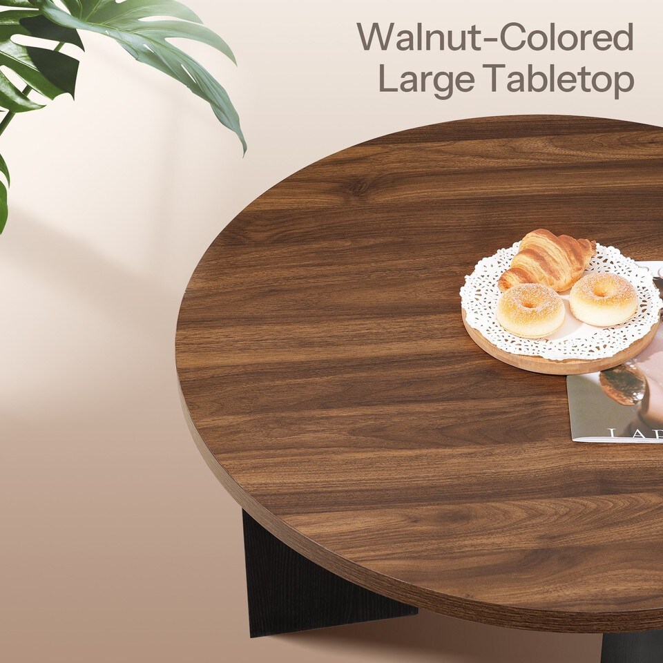 Brown Particleboard Metal Round Coffee Table Matte Living Room