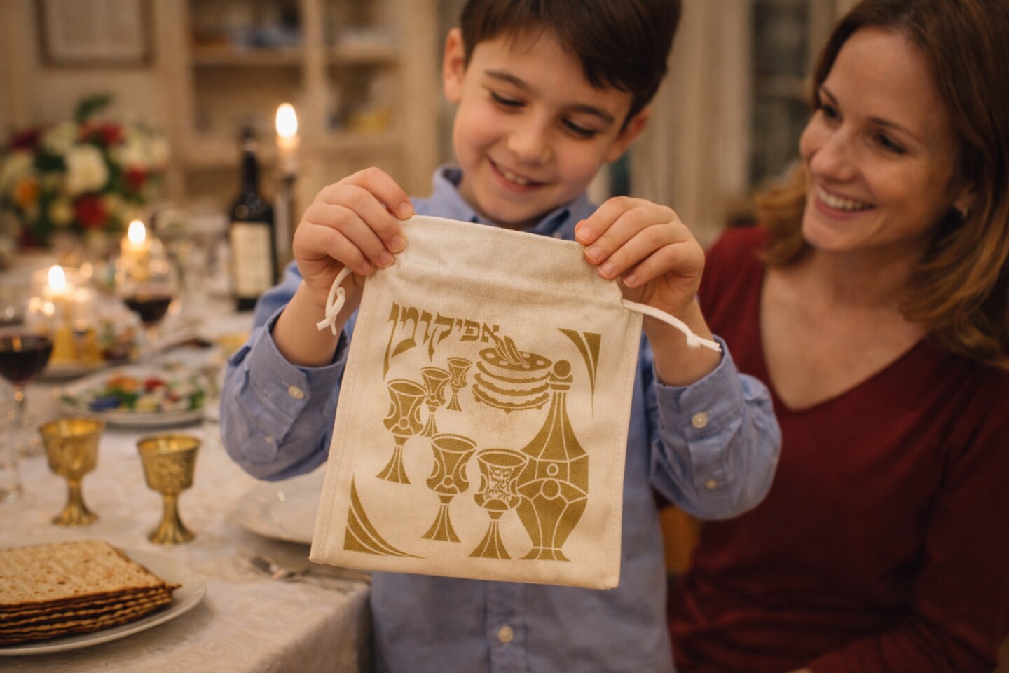 Fabric Afikoman Bag – Passover Matzah Holder for Seder Night, Reusable Pesach Afikoman Pouch