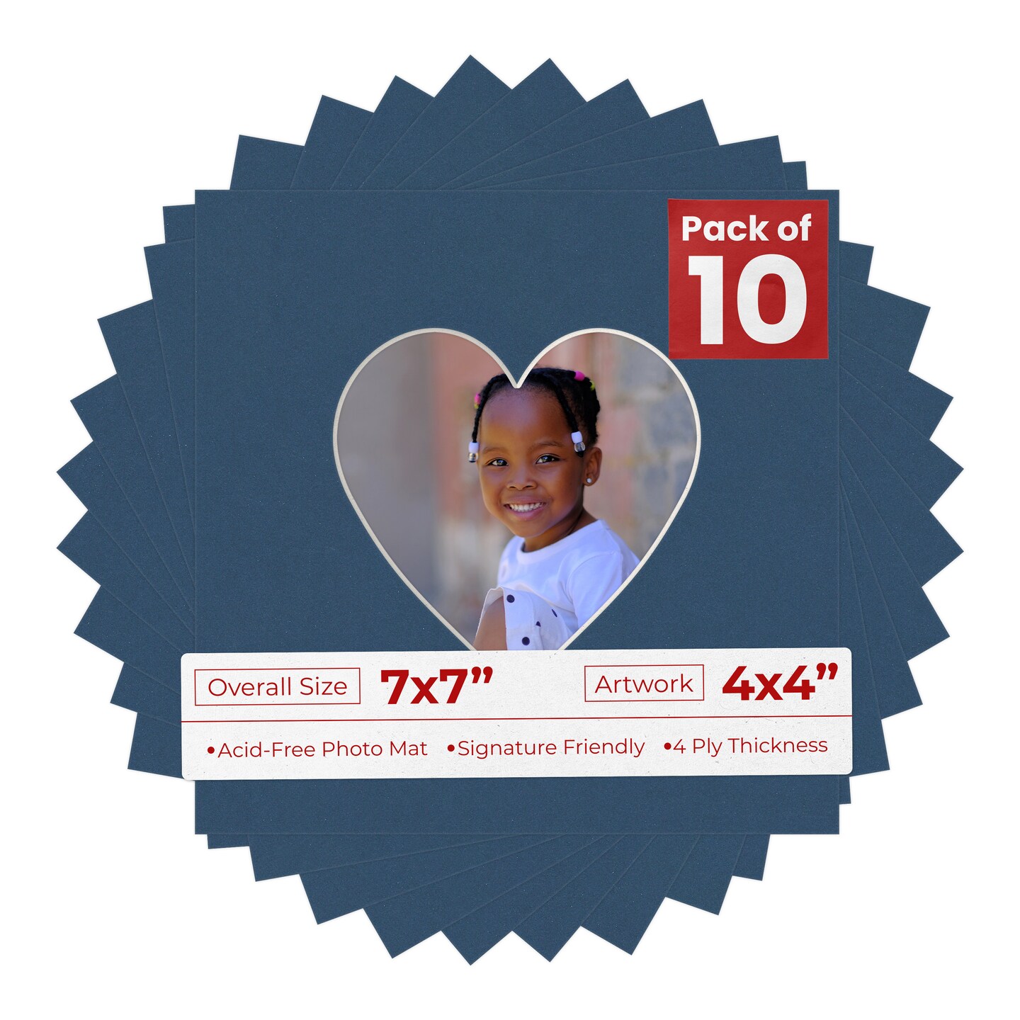 Ink Blue Mat Board for 7x7 Frames - Heart Opening for 4x4 Photos, Color ...