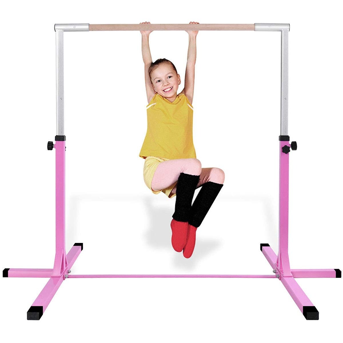Kids Gymnastics Training Bar Adjustable Height Steel Wood 36-59 Inch