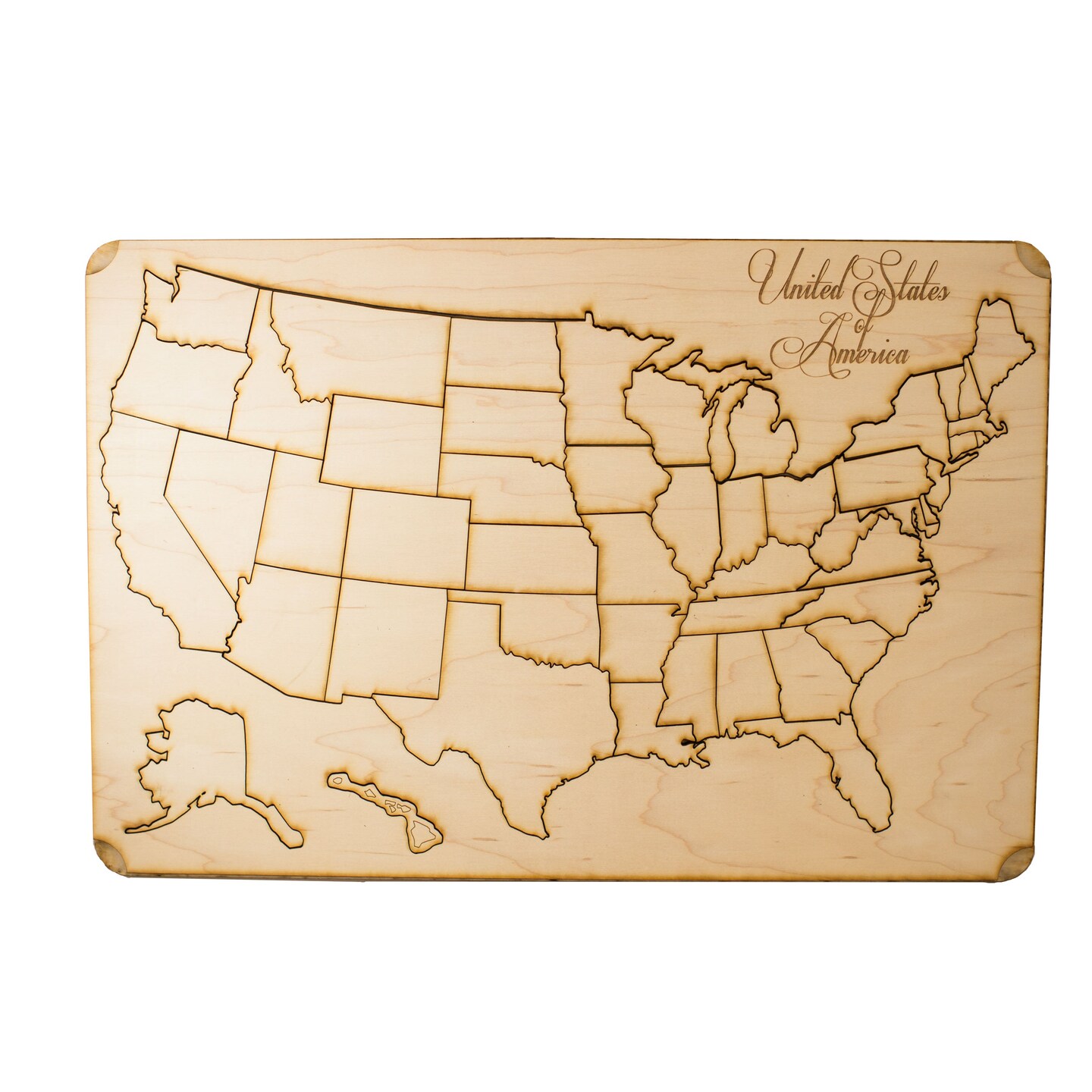 50 State American Puzzle Map - Art Kit - Raw Wood 12x18 - With Stand