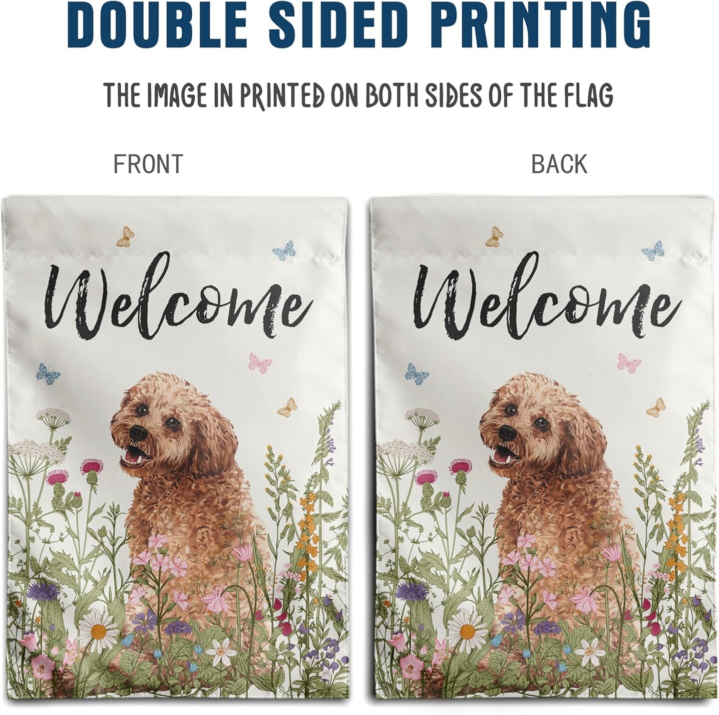 Spring Summer Garden Flag Floral Golden Doodle Puppy Yard Flag Flower Dog Garden Flags