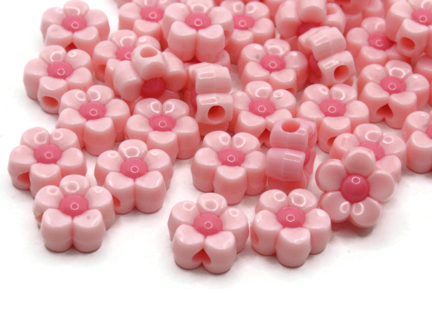 50 11mm Pink and Bright Pink Two-Tone Daisy Flower Plastic Beads