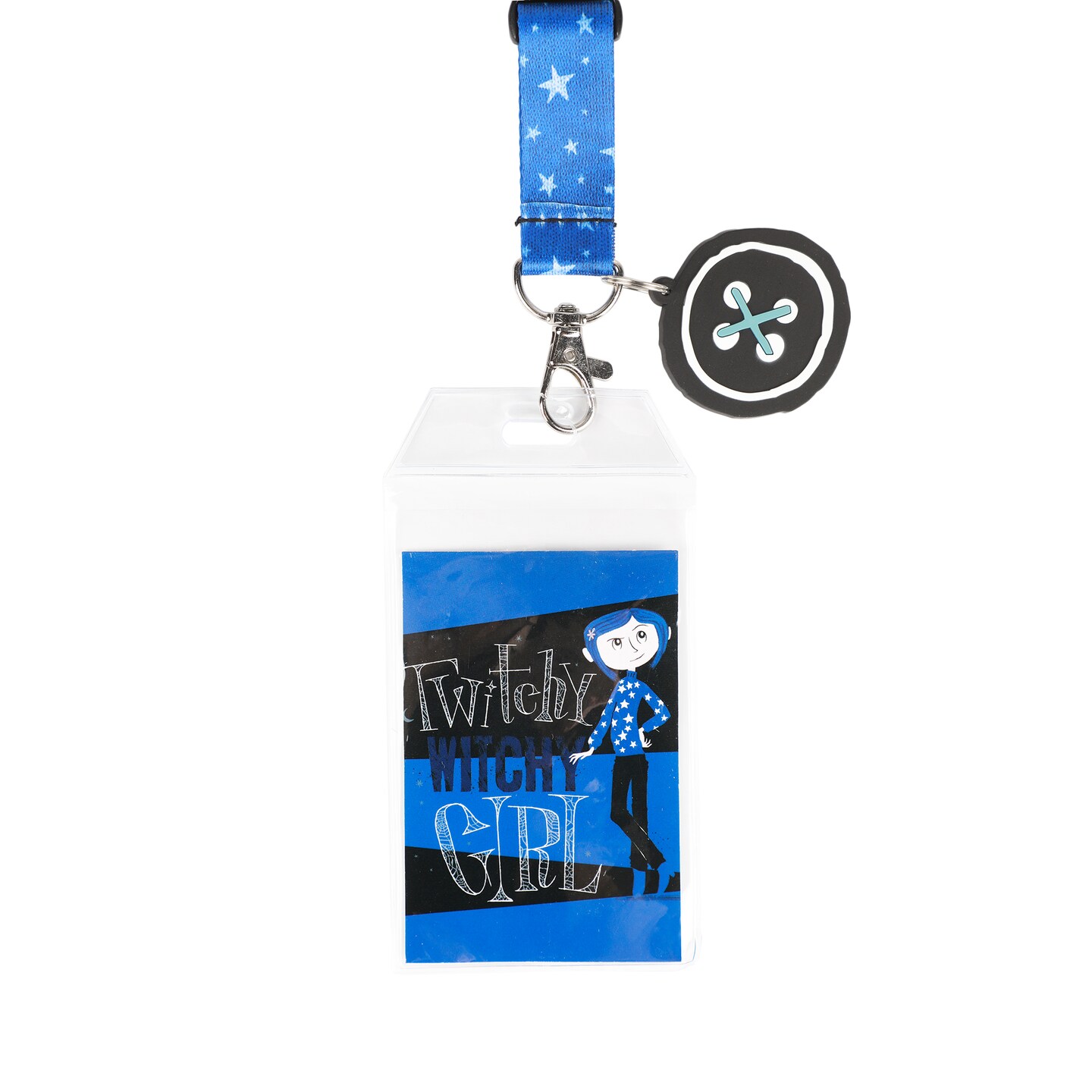 Coraline Twitchy Witchy Girl 22-inch Lanyard with Clear ID Sleeve and Rubber Charm