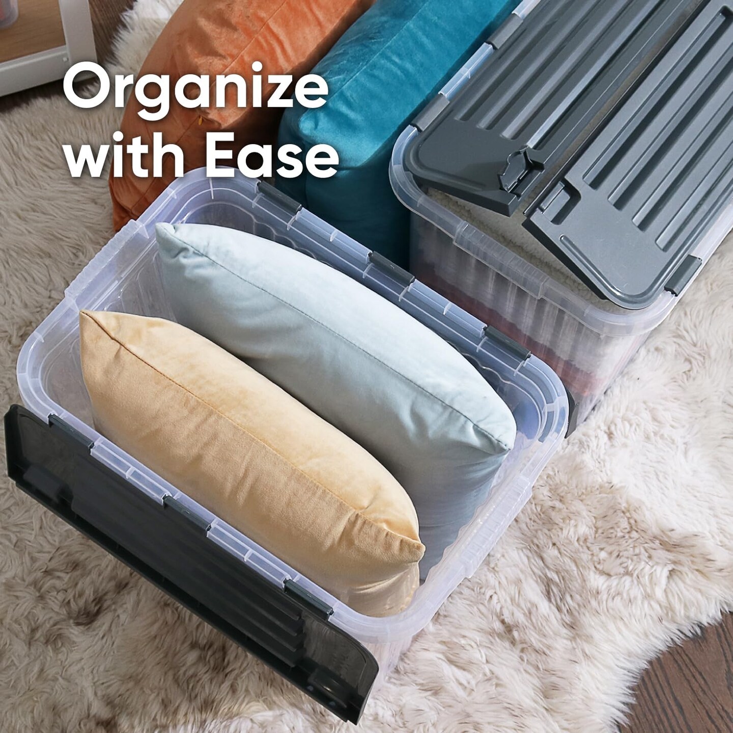 Superio Storage Box with Hinged Lids, Plastic Container Bins for Organizing with Attached Lid, Stackable Crates, BPA Free, Organizers for Home, Office, Dorm