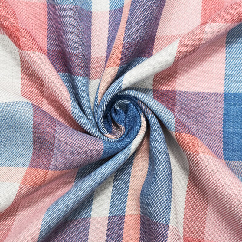 Blue-Red-Multi Rayon-Cotton Famous Maker Plaid Twill Woven Fabric By the Yard