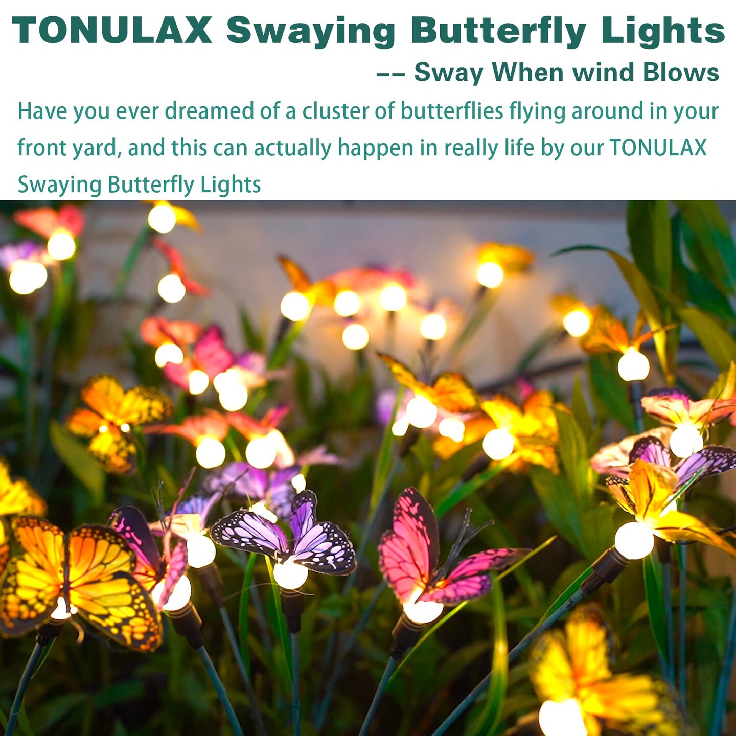 Solar Garden Lights - Swaying Butterfly Light, Swaying in The Wind, Solar Outdoor Lights, Yard Patio Pathway Decoration, High Flexibility Iron Wire & Realistic Butterflies (2 Pack)