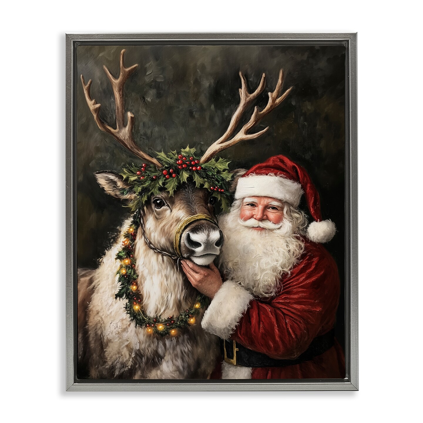 Stupell Industries Santa &#x26; Reindeer Portrait Floating Frame Design by Arlington Prints