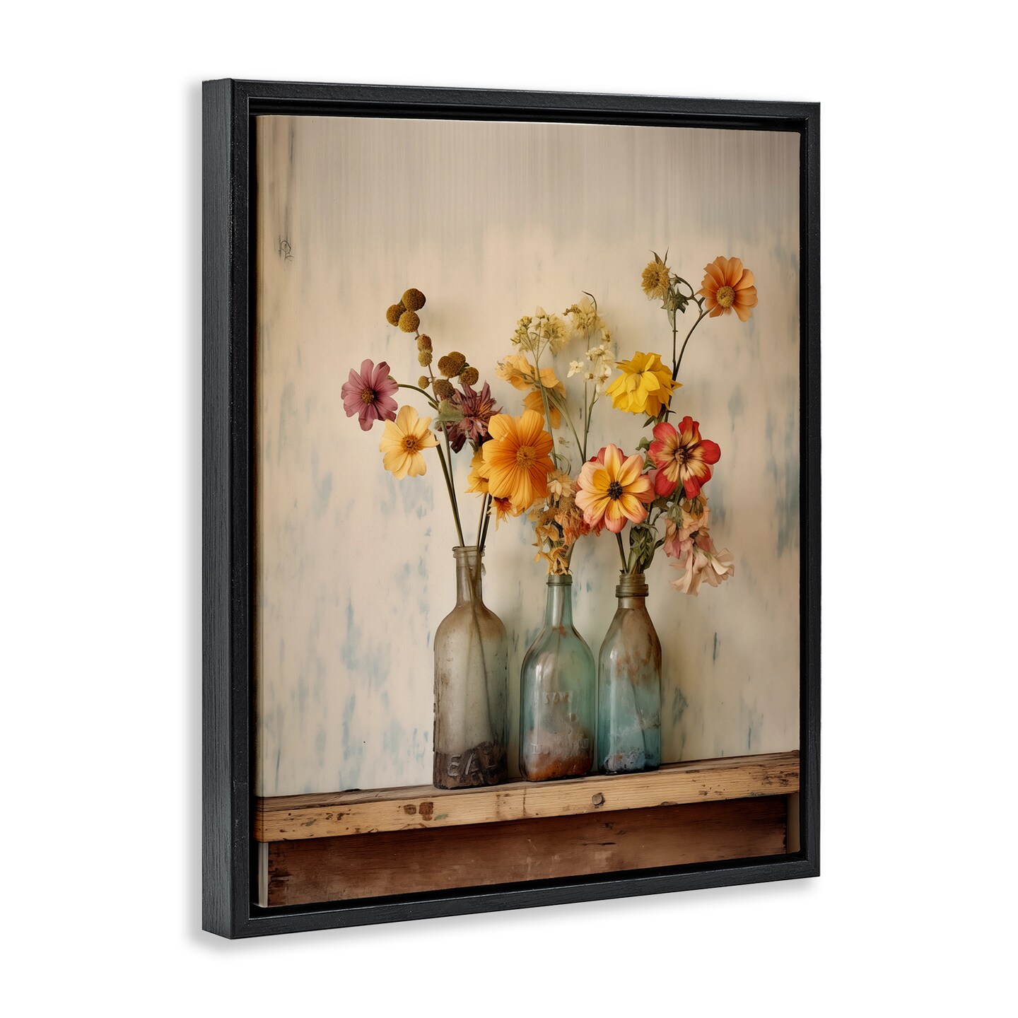 Stupell Industries Rustic Spring Flowers Shelf Floating Frame Design by Arlington Prints
