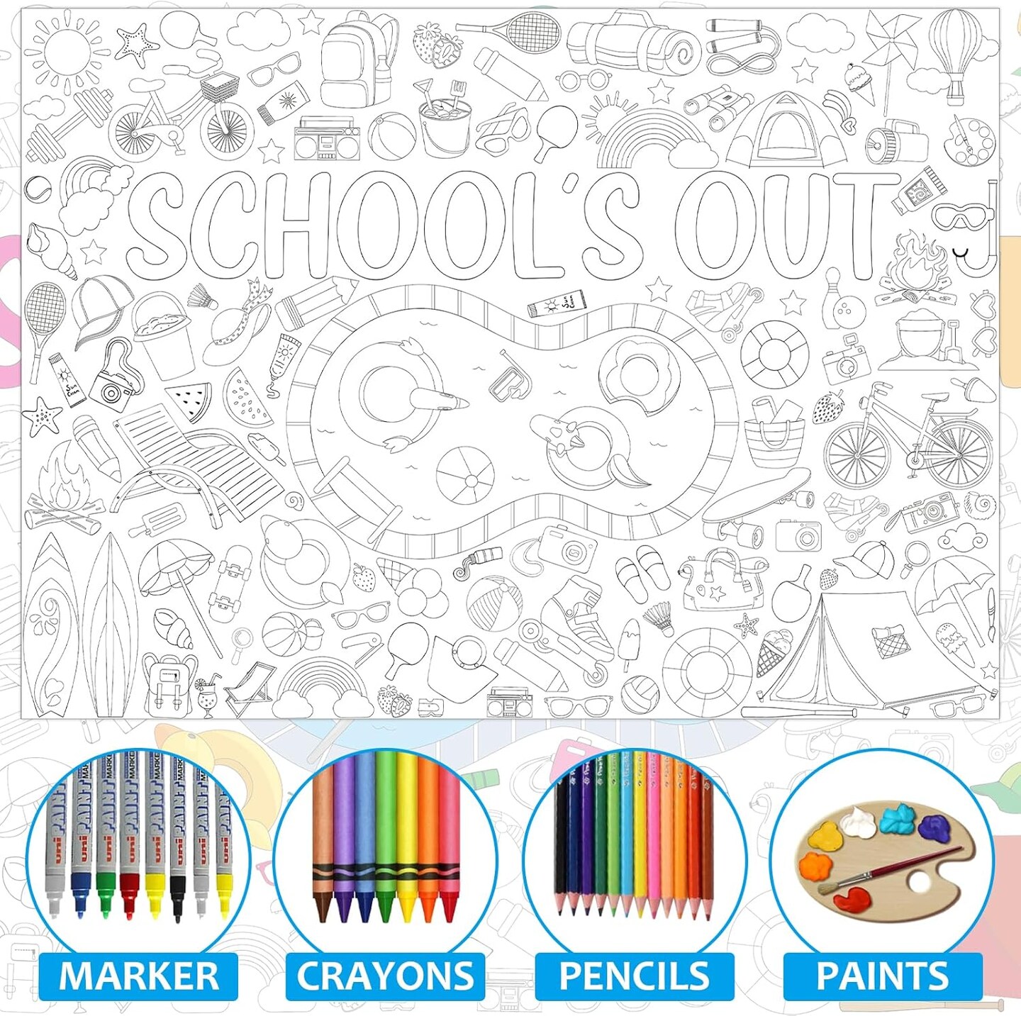 End of School Year Giant Coloring Craft Poster for Kids Summer