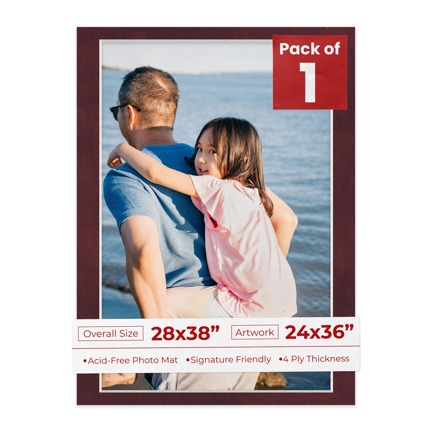 Dark Red Suede Mat Board for 28x38 Frames - Fits 24x36 Photos