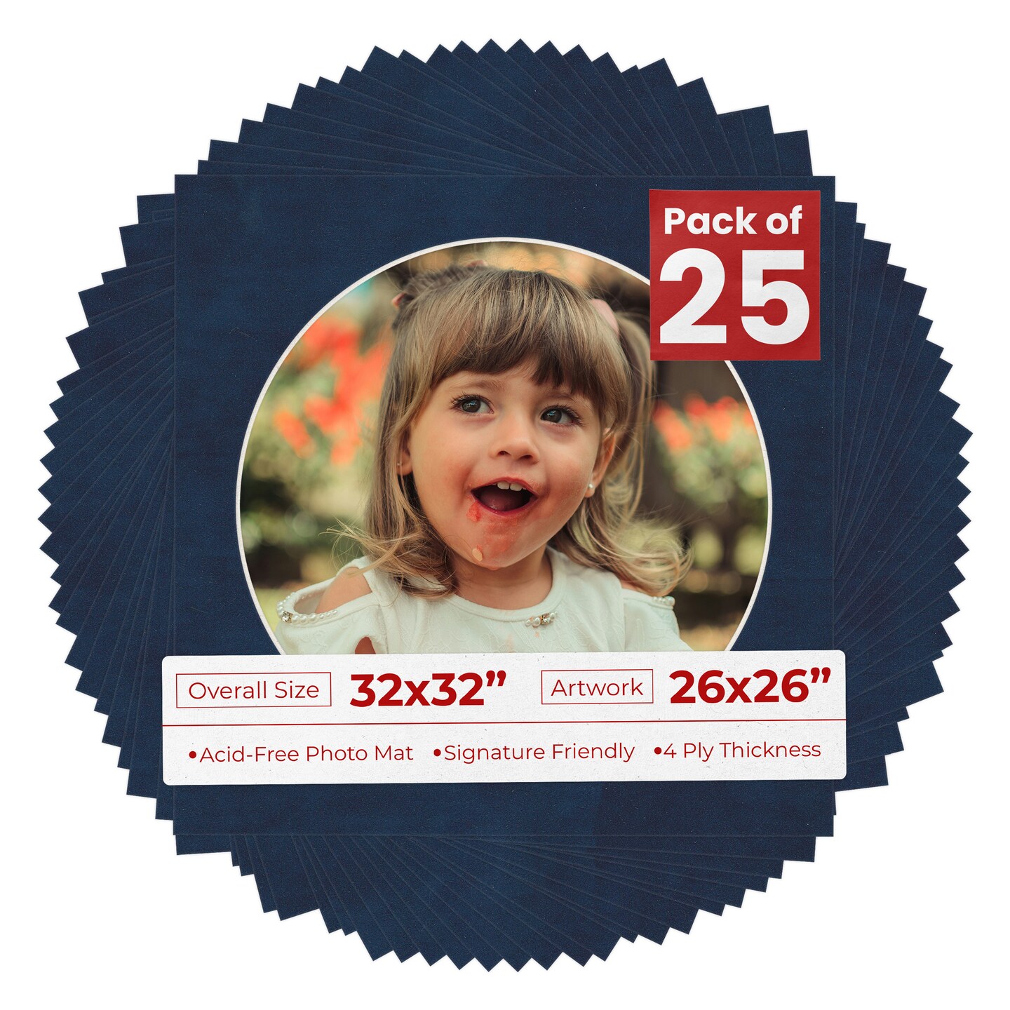 Navy Suede Mat Board for 32x32 Frames - Circle Opening for 26x26 Photos