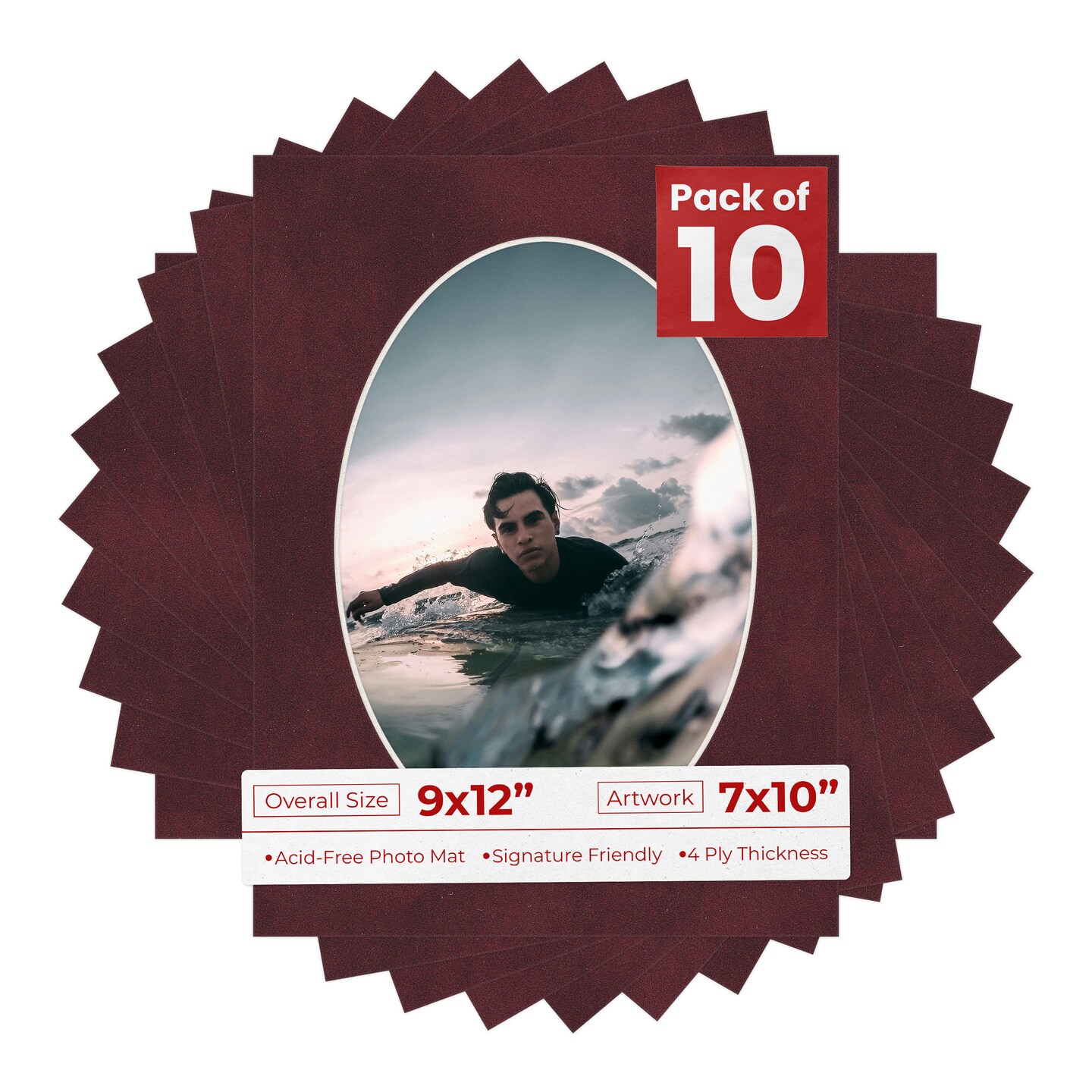 Dark Red Suede Mat Board for 9x12 Frames - Oval Opening for 7x10 Photos