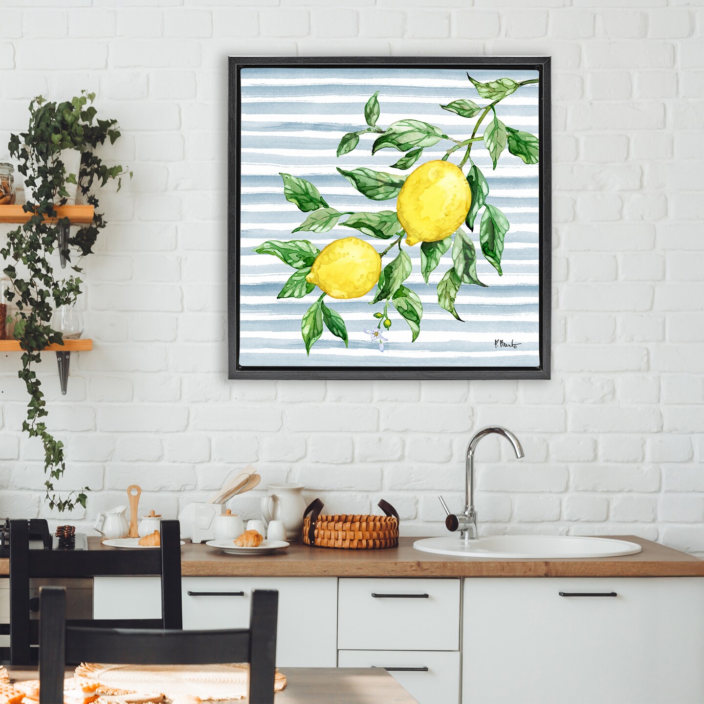 Stupell Industries Juicy Lemon Vine on Blue Floating Frame, design by Paul Brent