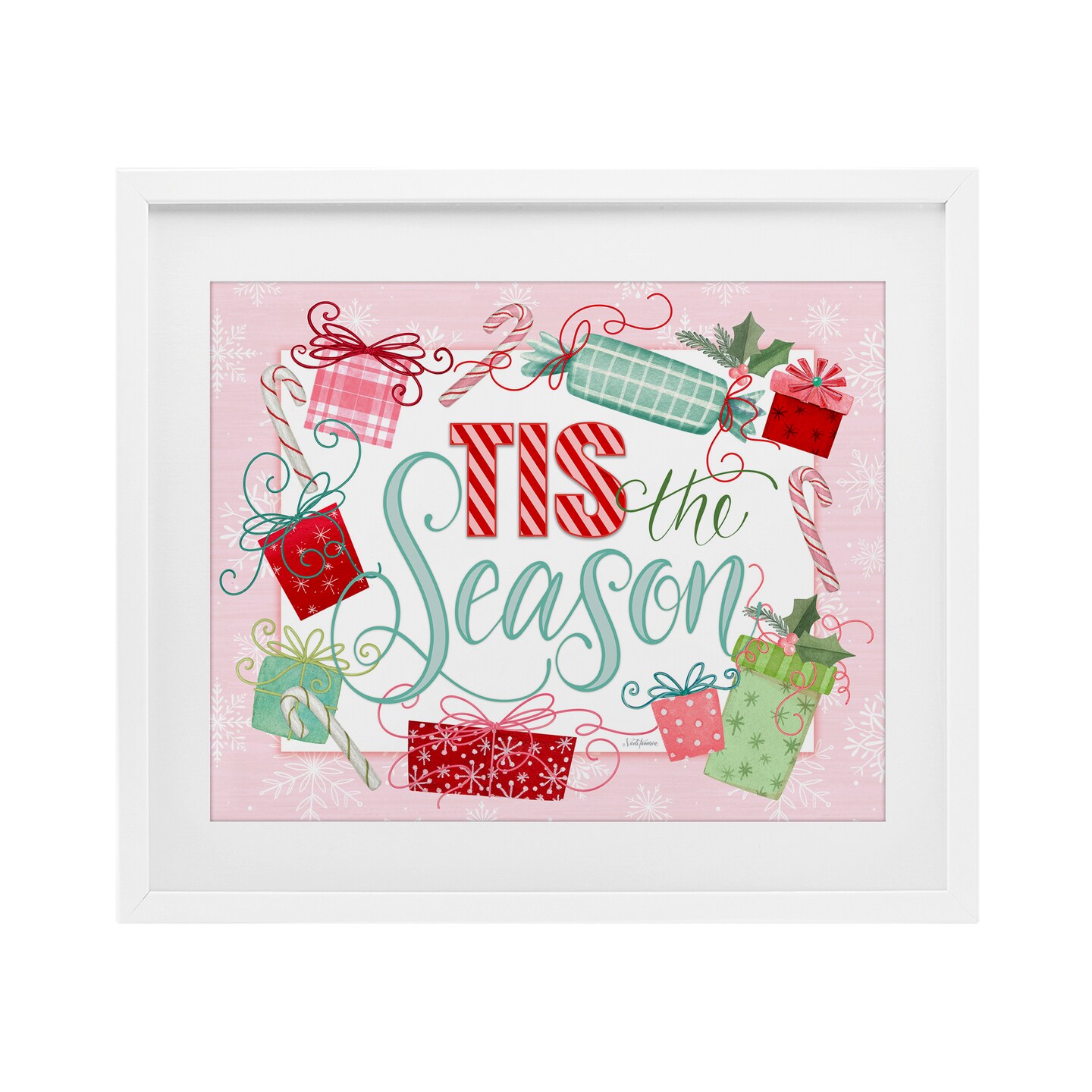 Stupell Industries Pastel Pink Tis The Season Framed Print Under Glass, design by Nicole Tamarin