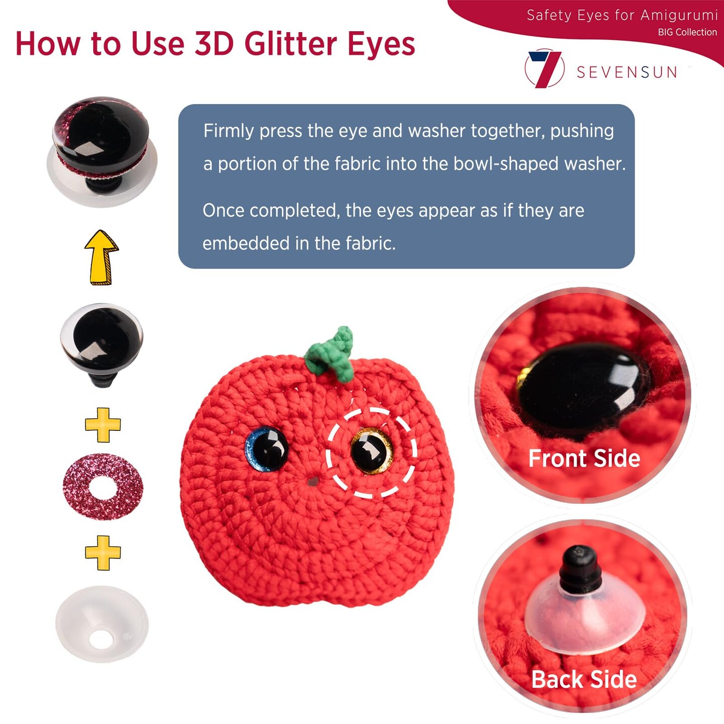 16mm Sparkling Off-Centered Glitter Safety Eyes, 3D Moon Glitter Eyes with Washers, Doll Making Stuffed Craft Crochet Safety Eyes for Crocheting Amigurumi