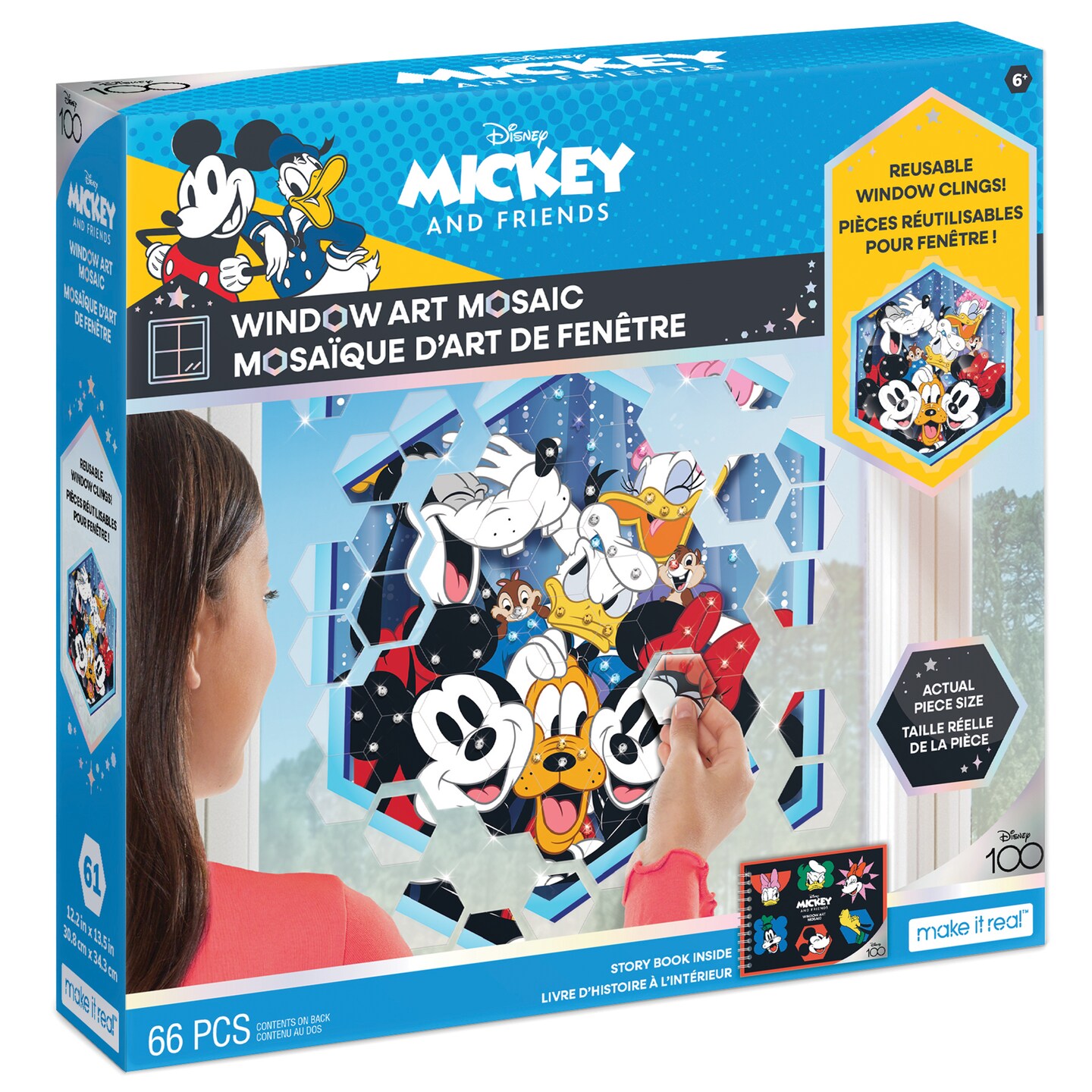 Disney: Window Art Mosaic - Mickey & Friends - 66 pcs, Reusable Puzzle Window Clings, Creates a 12.2 x 13.5" Image, Make It Real, Kids Ages 6+