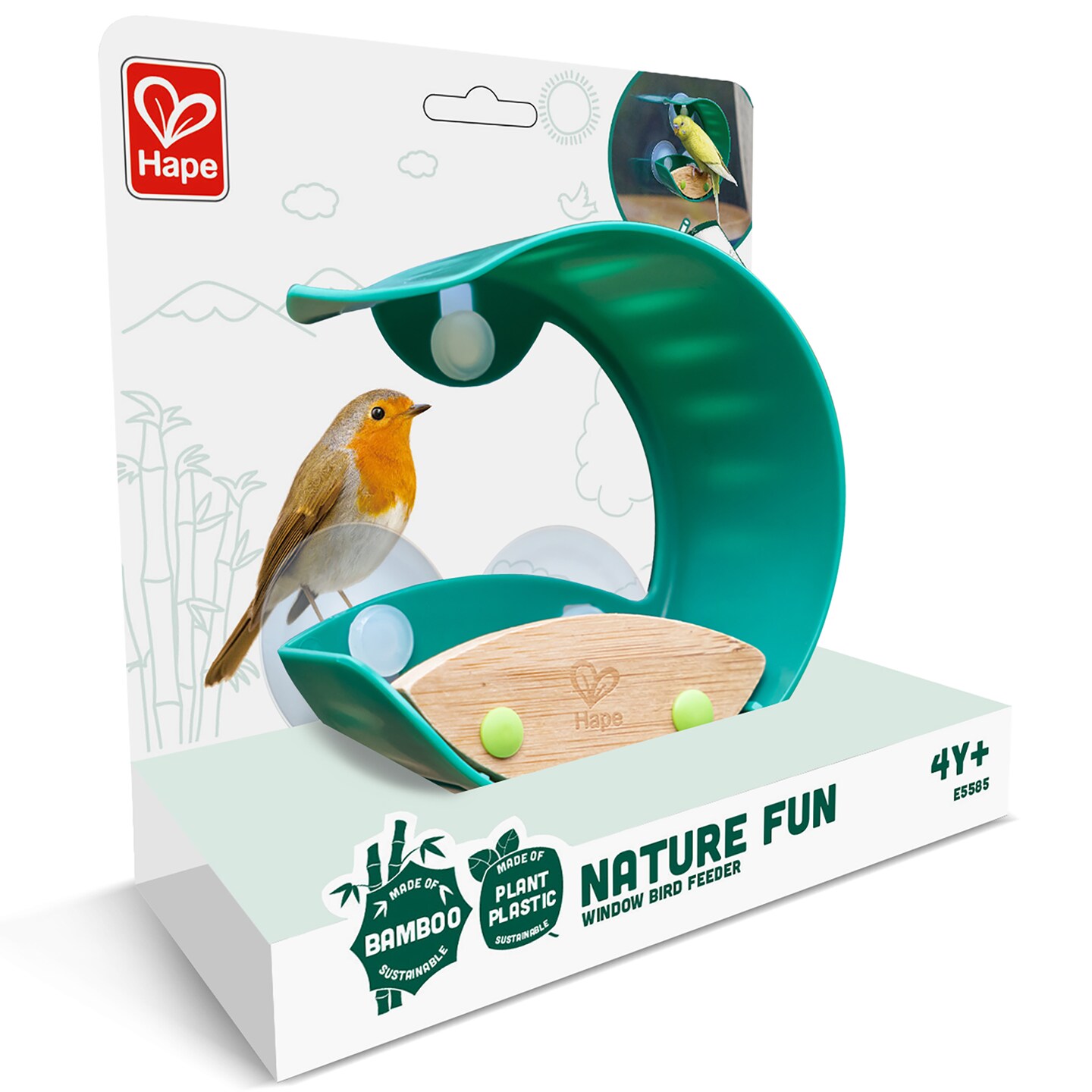 Hape: Nature Fun - Window Bird Feeder - Bamboo & Plant Based Plastic, Suction Cups, Drainage Gutters, w/ Journal To Document Bird Habits, Kids Ages 4+