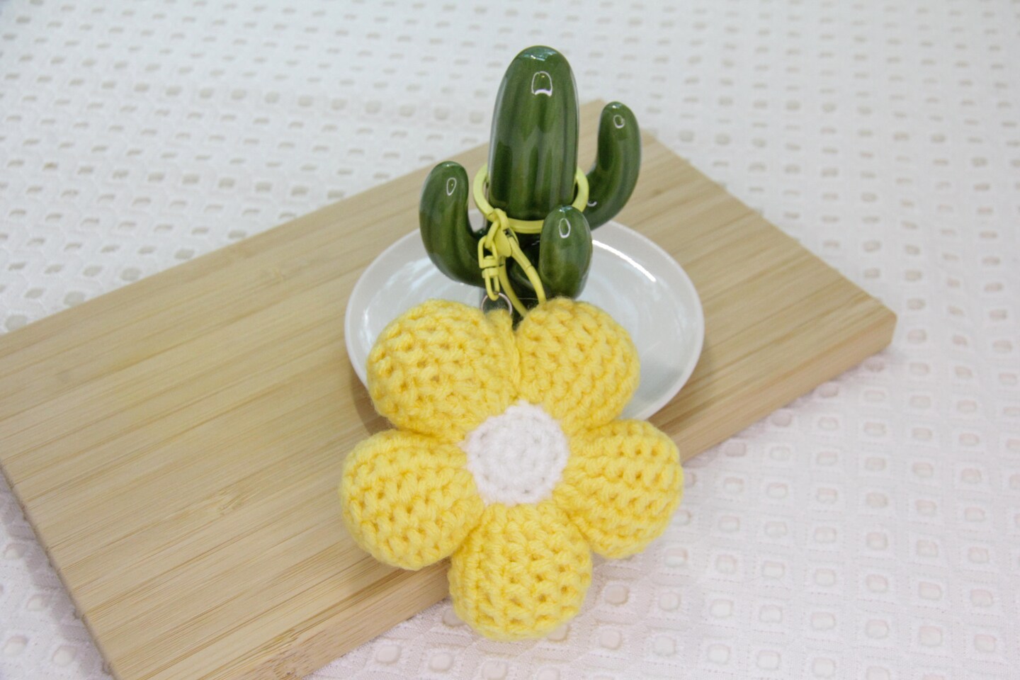 Crochet Flower Keychain – Handmade Bag Charm in Red, Yellow