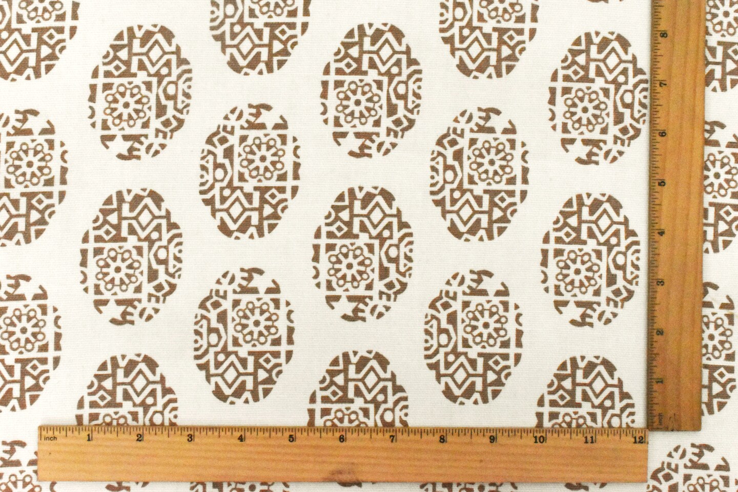 Light Ivory-Brown Ukrainian Oval Printed Cotton Basket Canvas Woven Fabric By the Yard