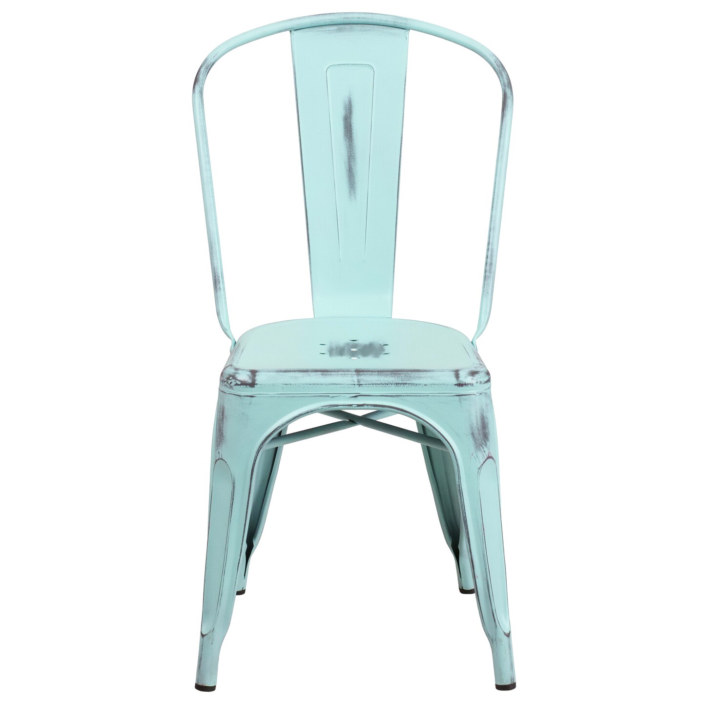 Merrick Lane Banks Indoor/Outdoor Stacking Metal Dining Chair with Single Slat Back and Distressed Powder Coated Finish