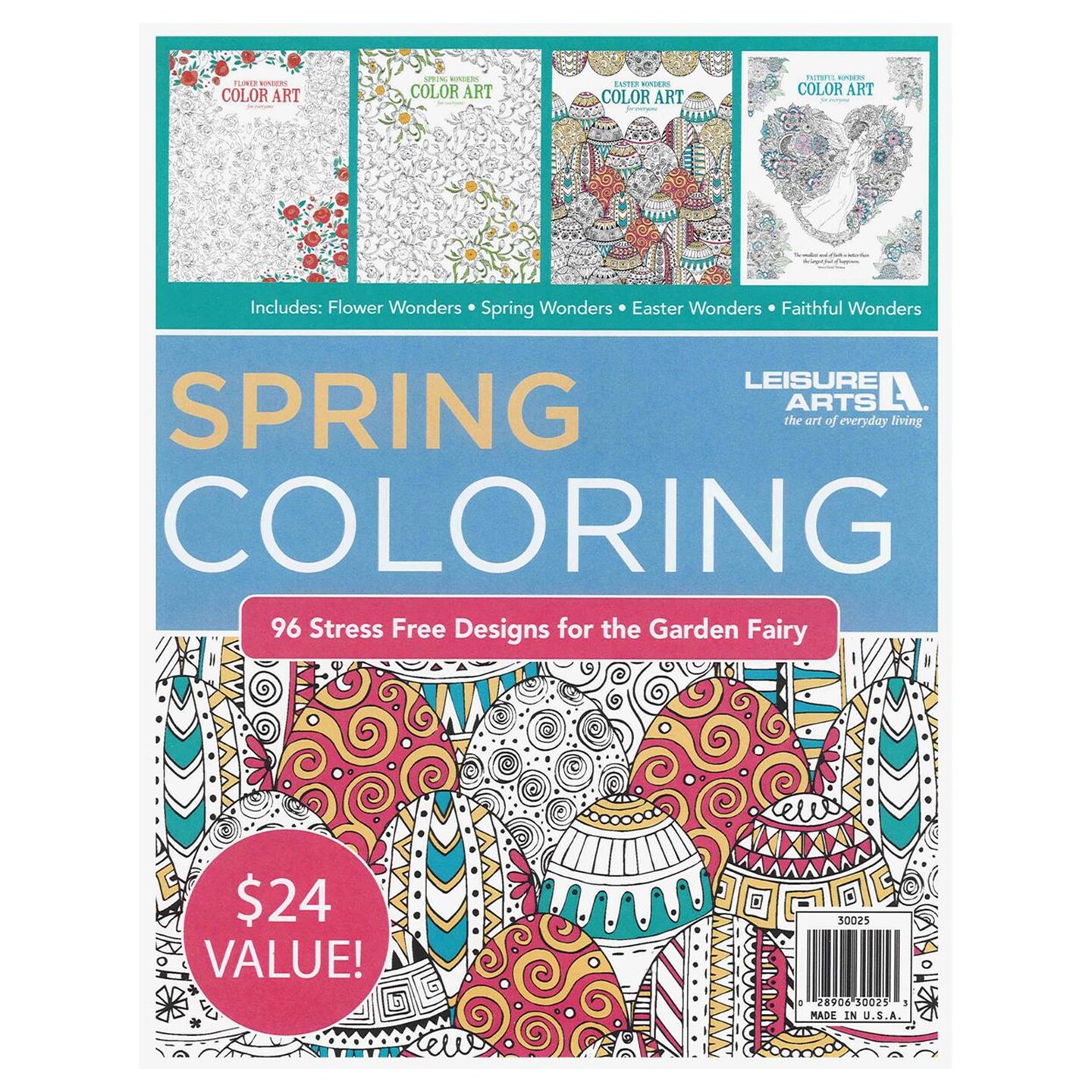 Leisure Arts Spring Coloring Book Bundle – 4-Pack Adult Coloring Books for Relaxation and Stress Relief – Easter, Faith, Flowers and Spring Themes – Coloring Books for Women