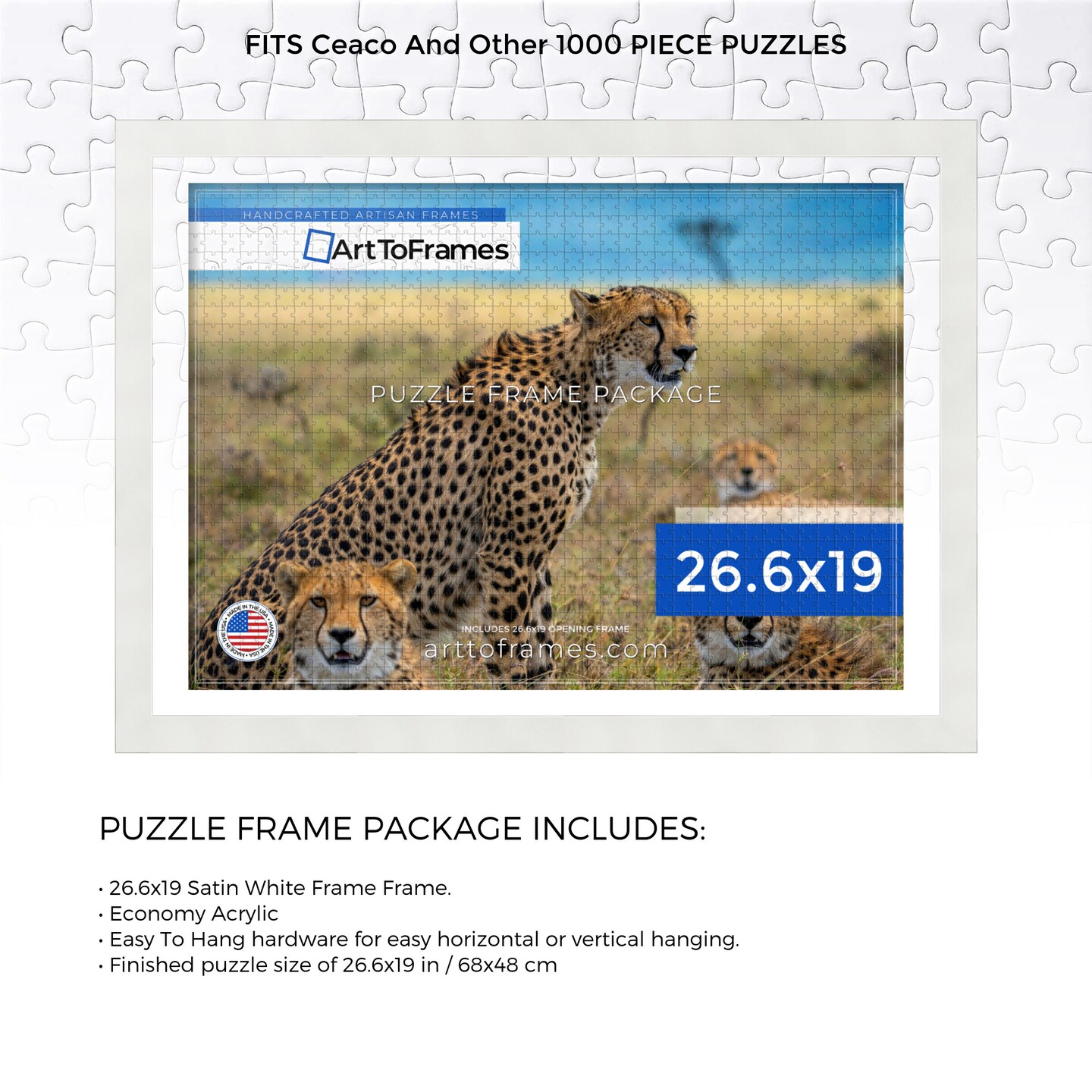 ArtToFrames 26.6x19 INCH / 68x48 CM Puzzle Frame for 1000 piece Puzzles.This 1.25 Inch Custom MDF Frame for Puzzles Comes with Economy Acrylic, Available in Multiple Colors