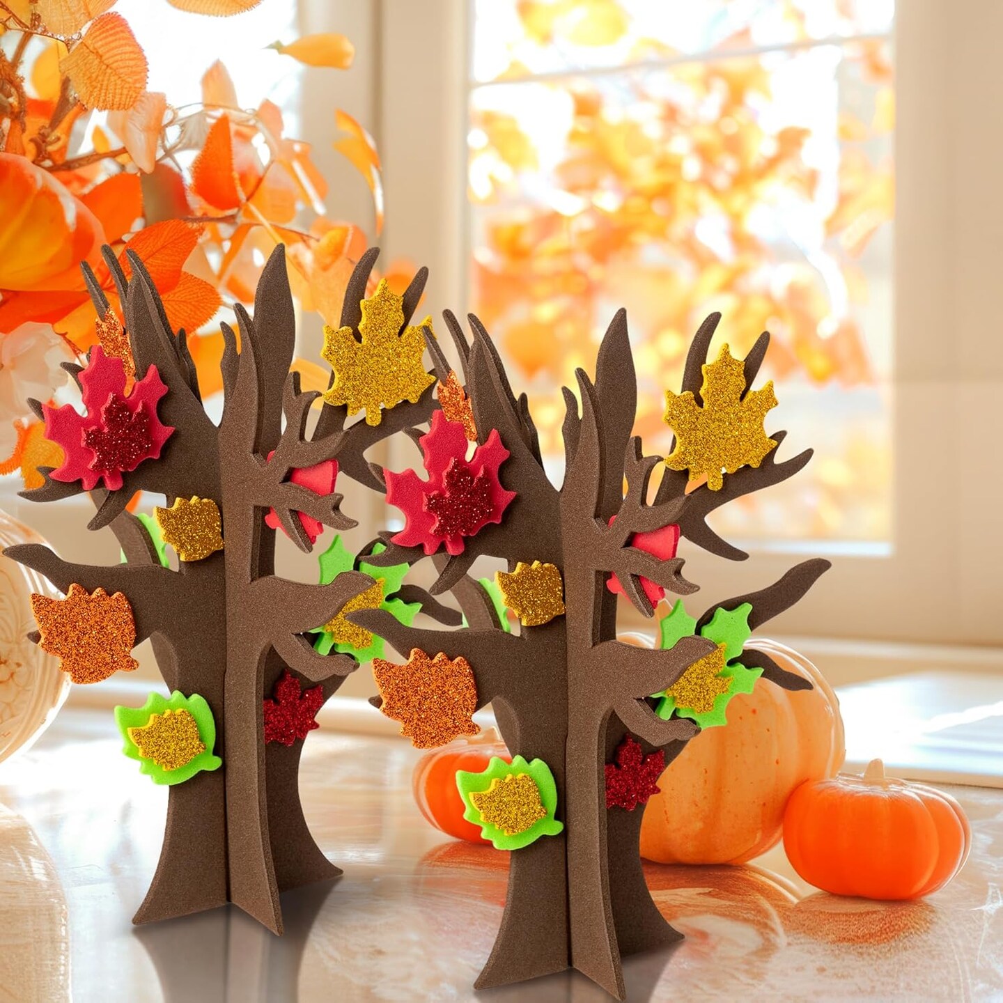 Fall Trees Foam Craft - 12 Pack Fall Thankful Leaves Trees Foam Craft Kits for Kids Make Your Own DIY Fall Trees Decorations Thanksgiving Gratitude Tree Craft Supplies School Fun Activities
