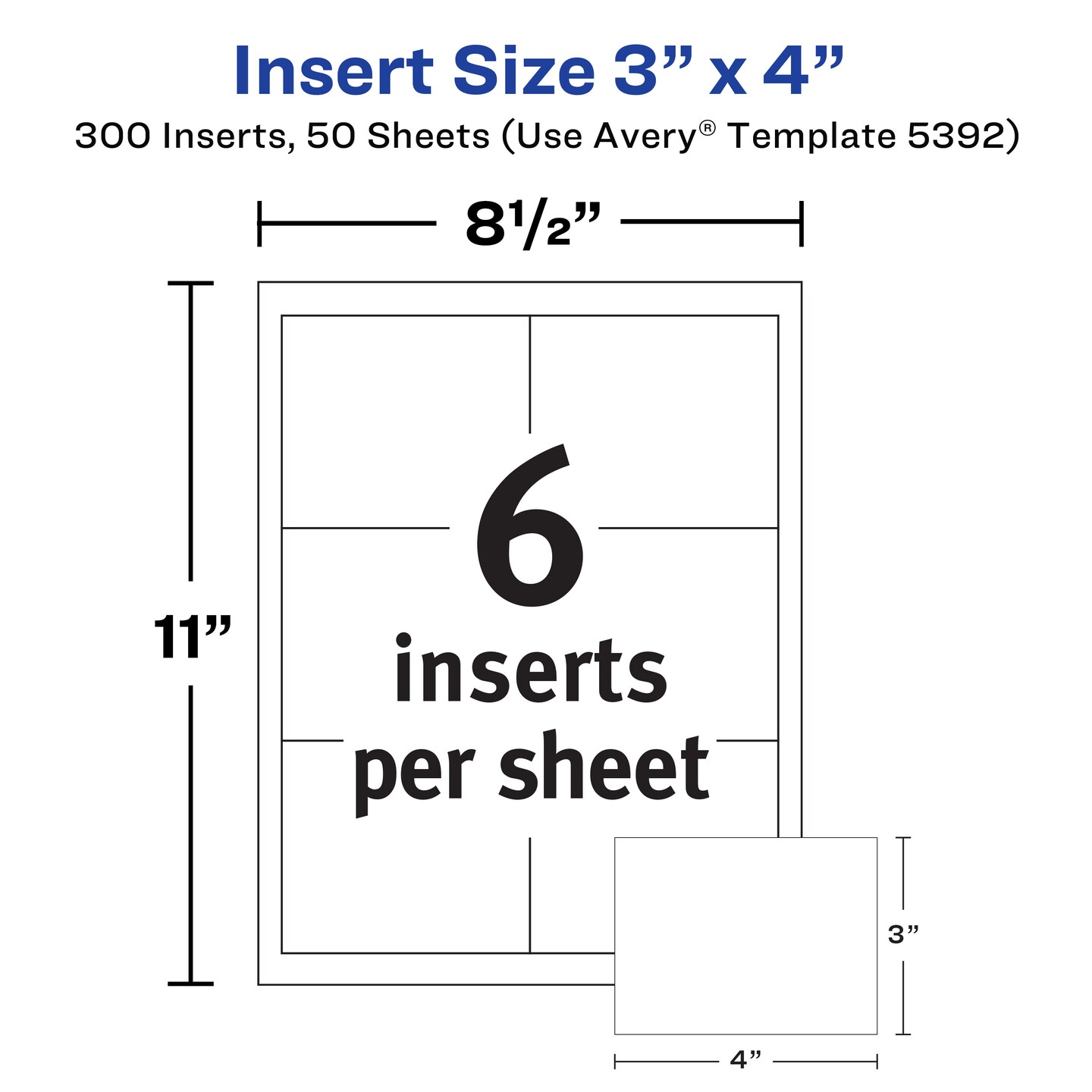 Avery Customizable Name Badge Inserts, 3" x 4", White, 300 Printable Name Tag Inserts (5392)