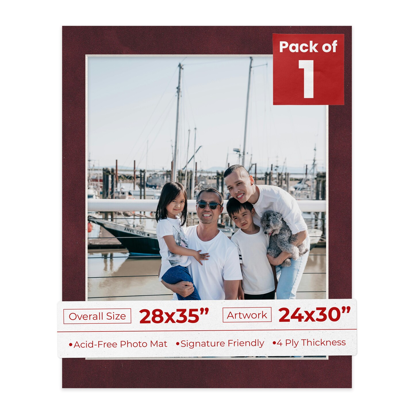 Dark Red Suede Mat Board for 28x35 Frames - Fits 24x30 Photos