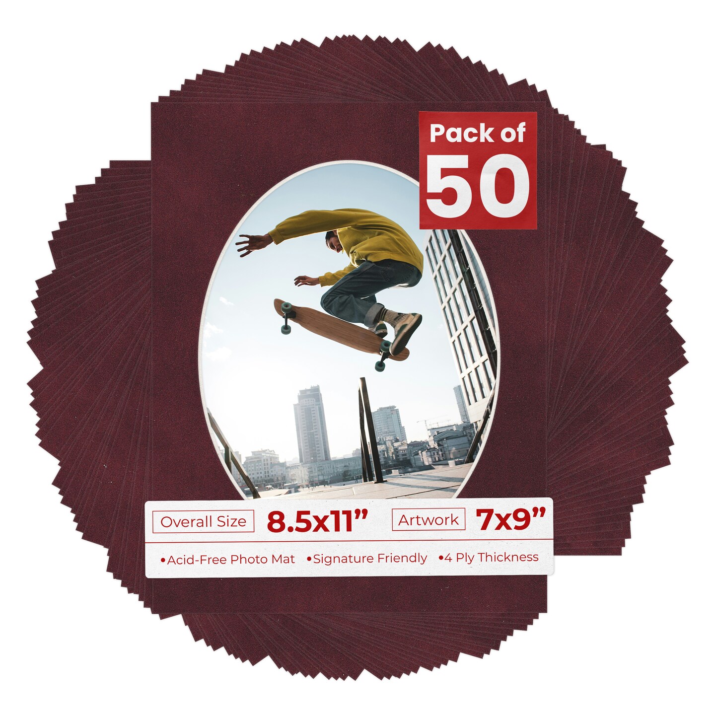 Dark Red Suede Mat Board for 8.5x11 Frames - Oval Opening for 7x9 Photos